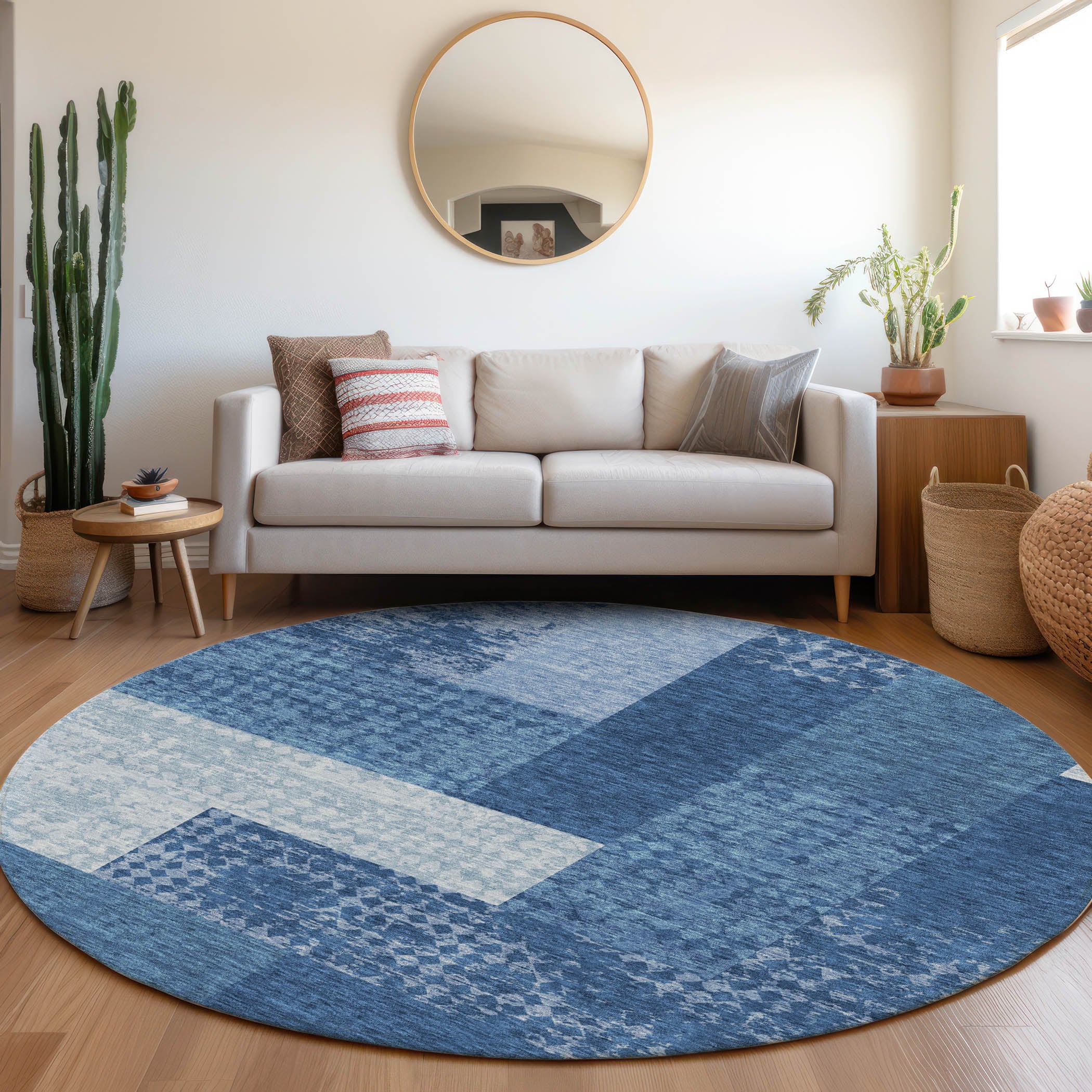 Nairobi Machine Washable Transitional Navy Blue Rug 8' x 8' #shape_Round