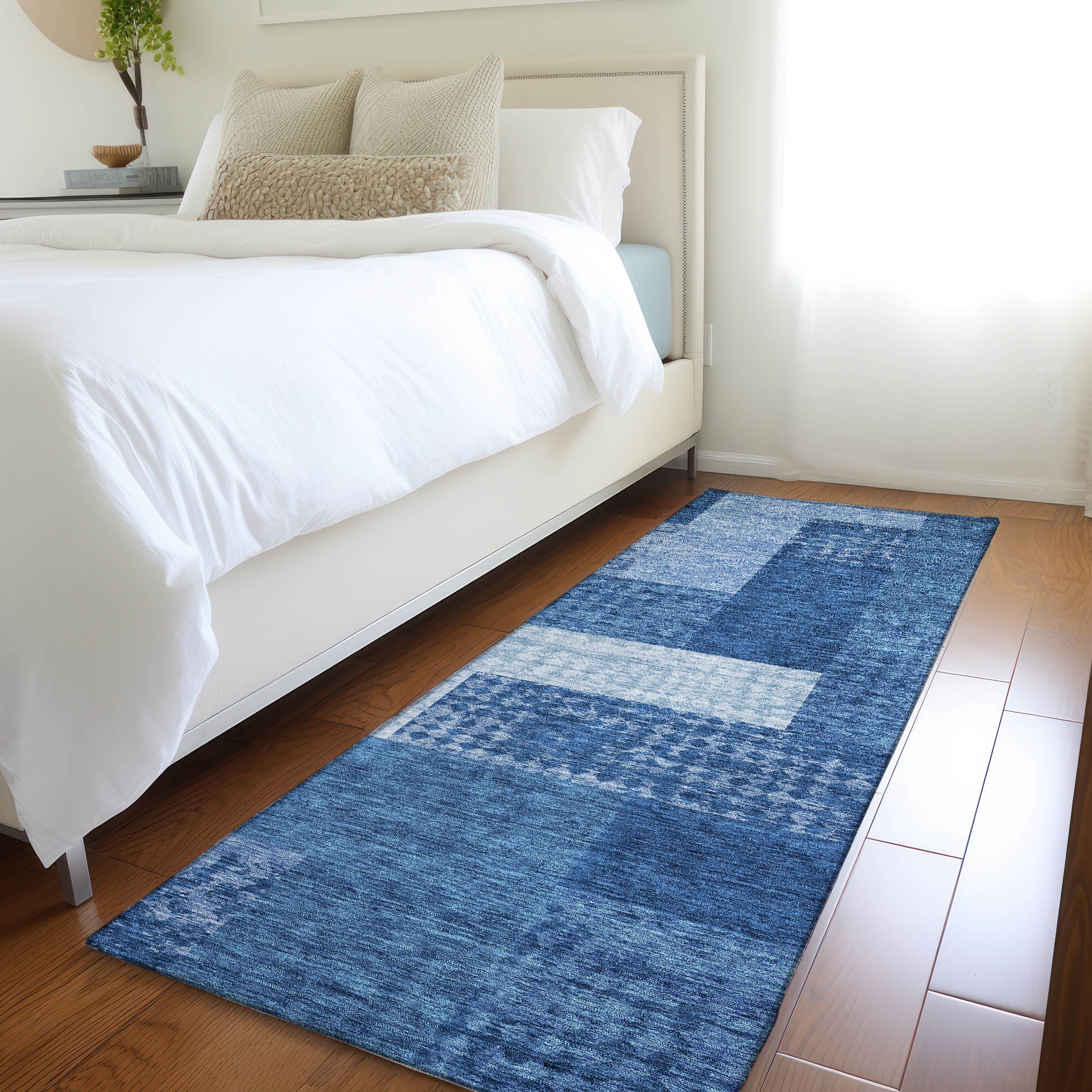 Nairobi Machine Washable Transitional Navy Blue Rug 2'3" x 7'6" #shape_Runner