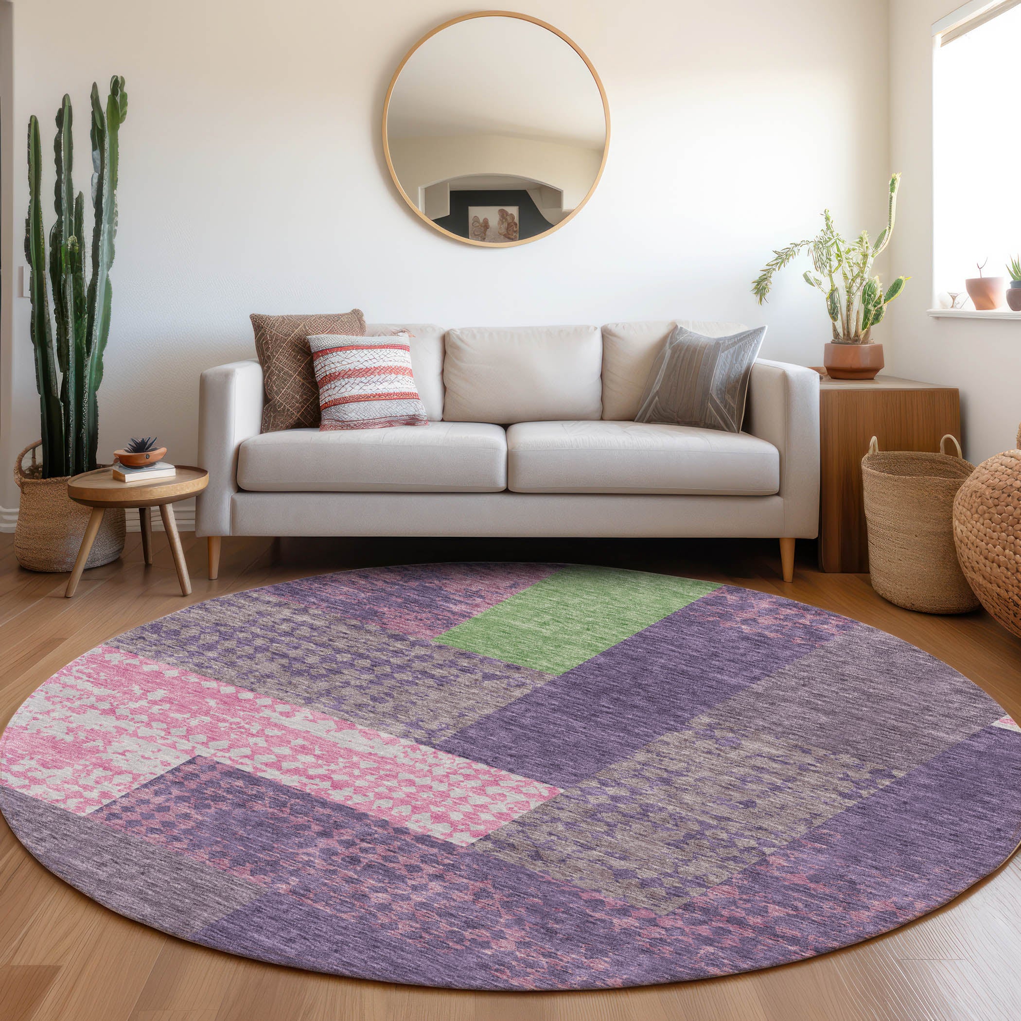 Nairobi Machine Washable Transitional Purple Rug 8' x 8' #shape_Round