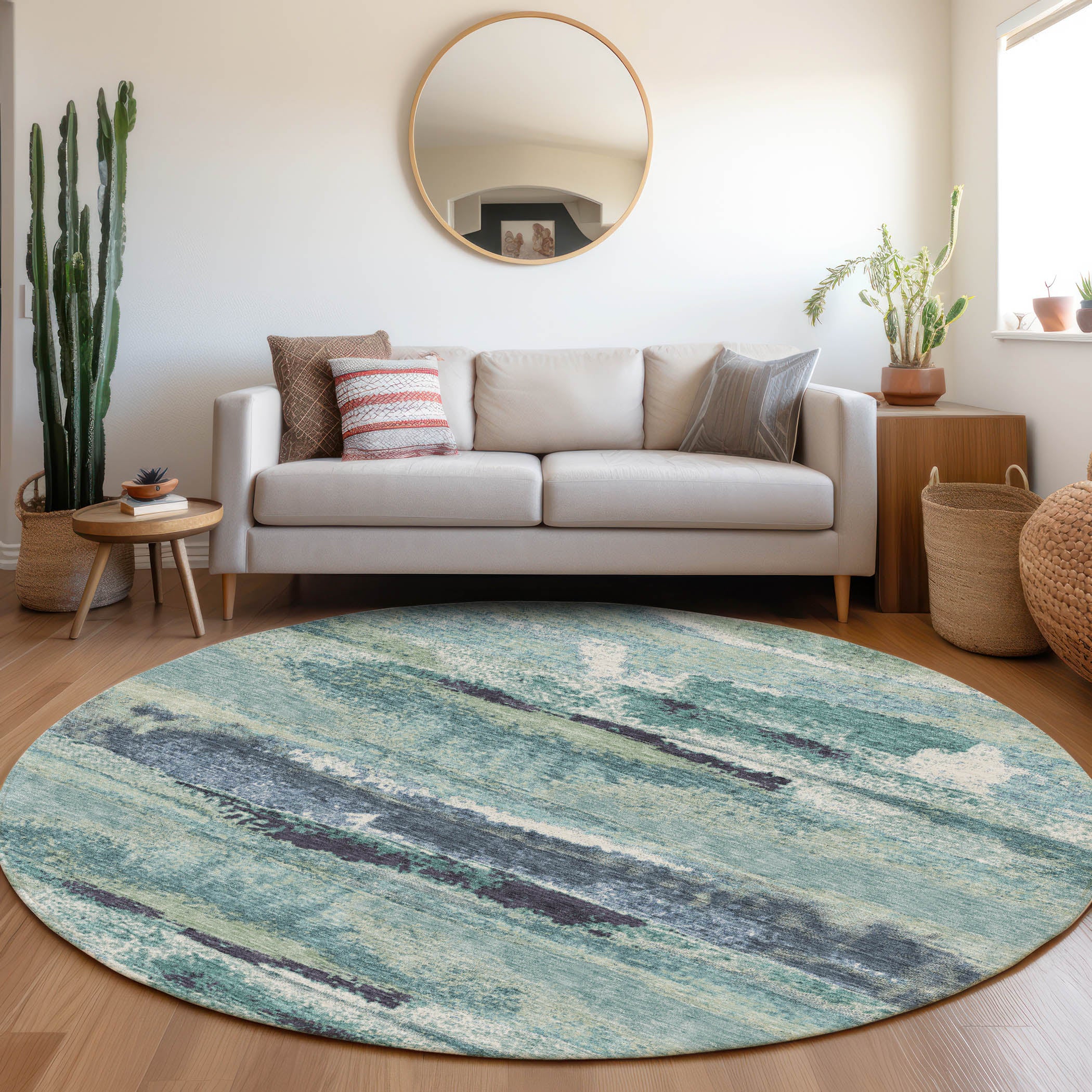 Baku Machine Washable Transitional Aloe Green Rug 8' x 8' #shape_Round