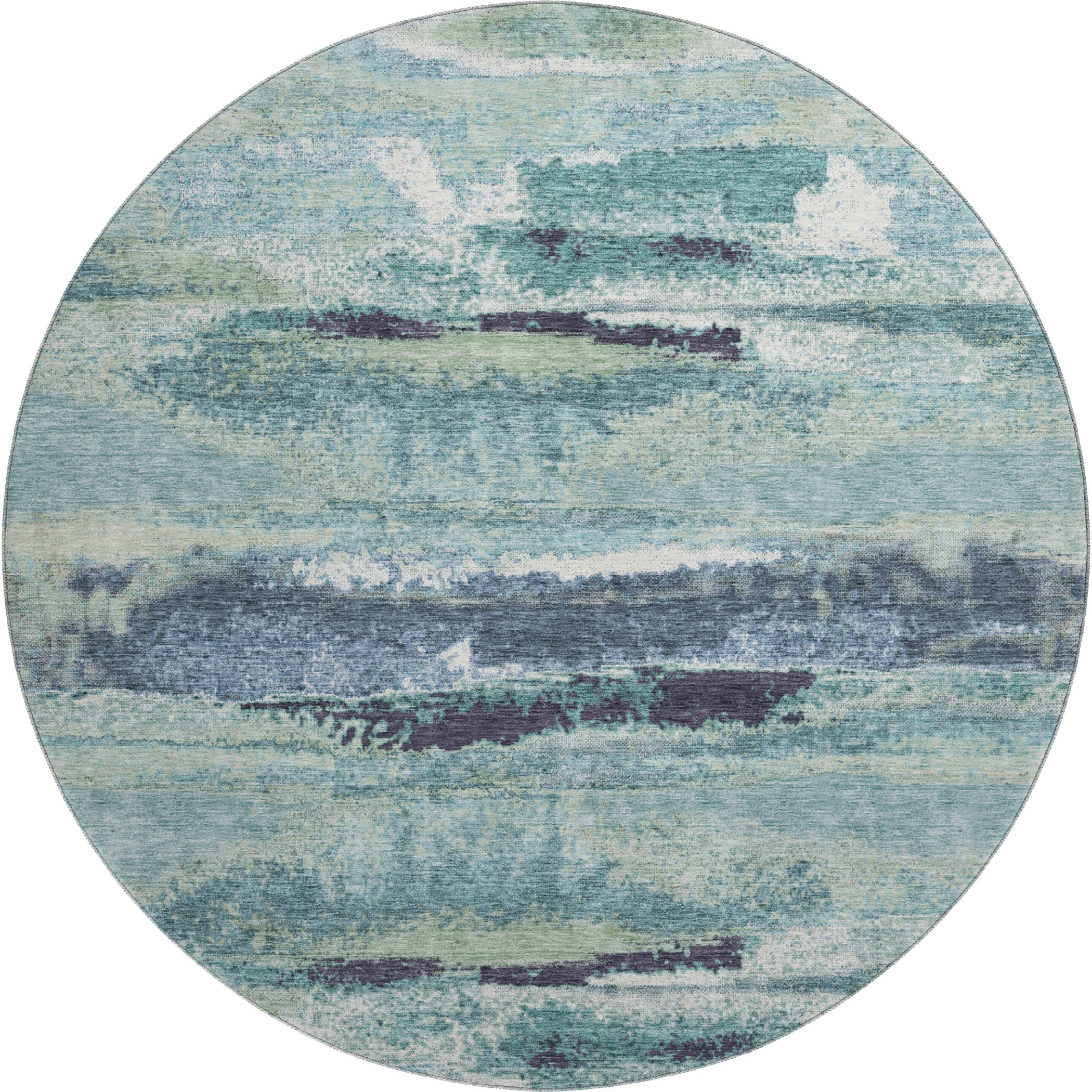 Baku Machine Washable Transitional Aloe Green Rug 8' x 8' #shape_Round