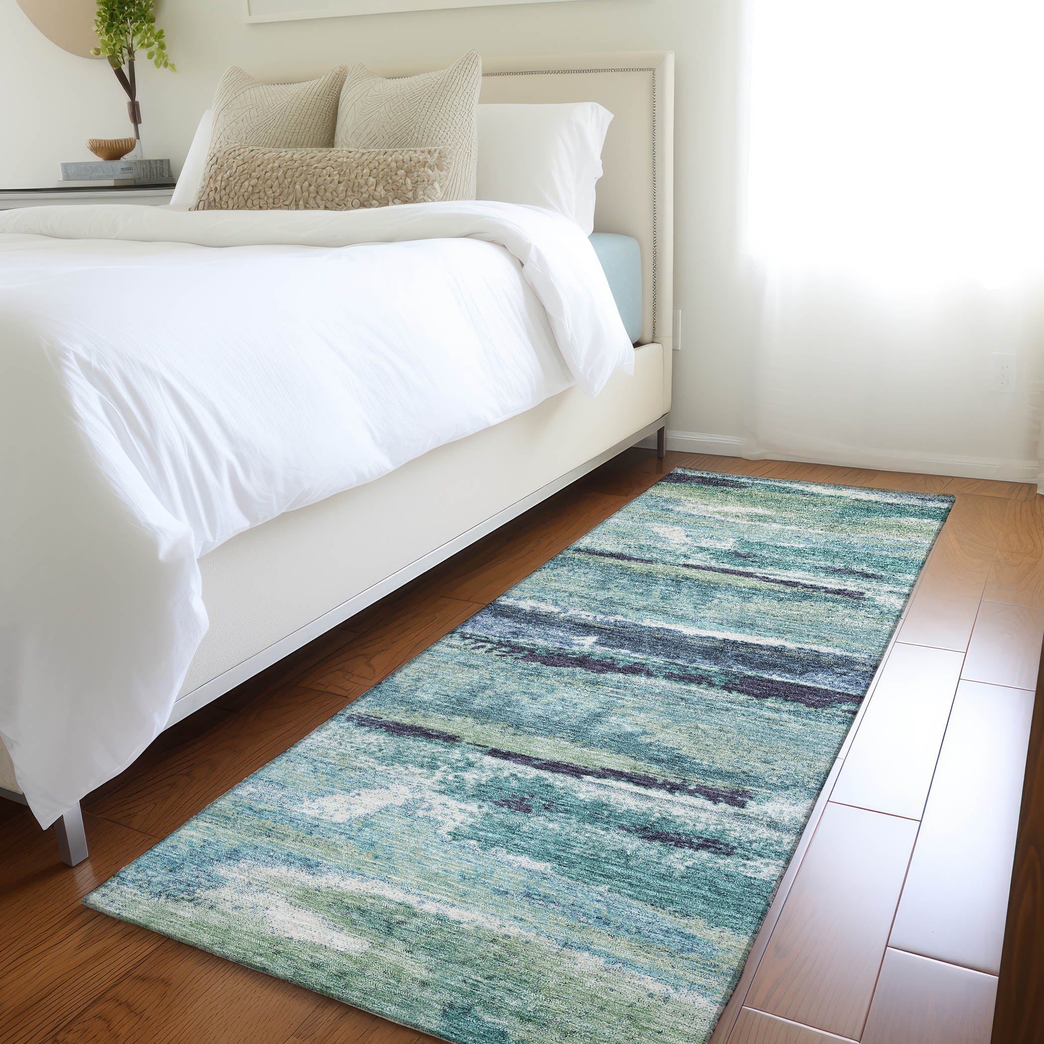 Baku Machine Washable Transitional Aloe Green Rug 2'3" x 7'6" #shape_Runner