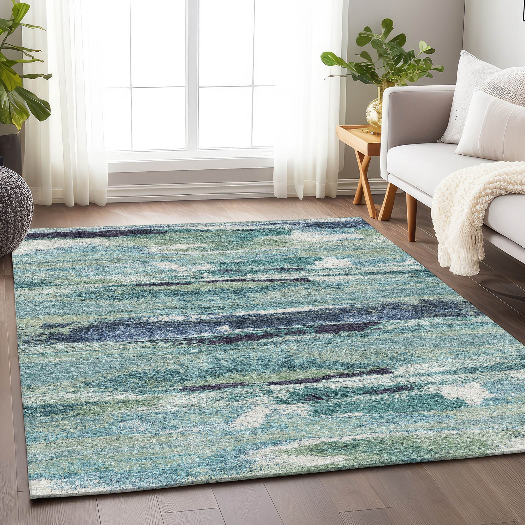 Baku Machine Washable Transitional Aloe Green Rug 2'6" x 3'10" #shape_Rectangle