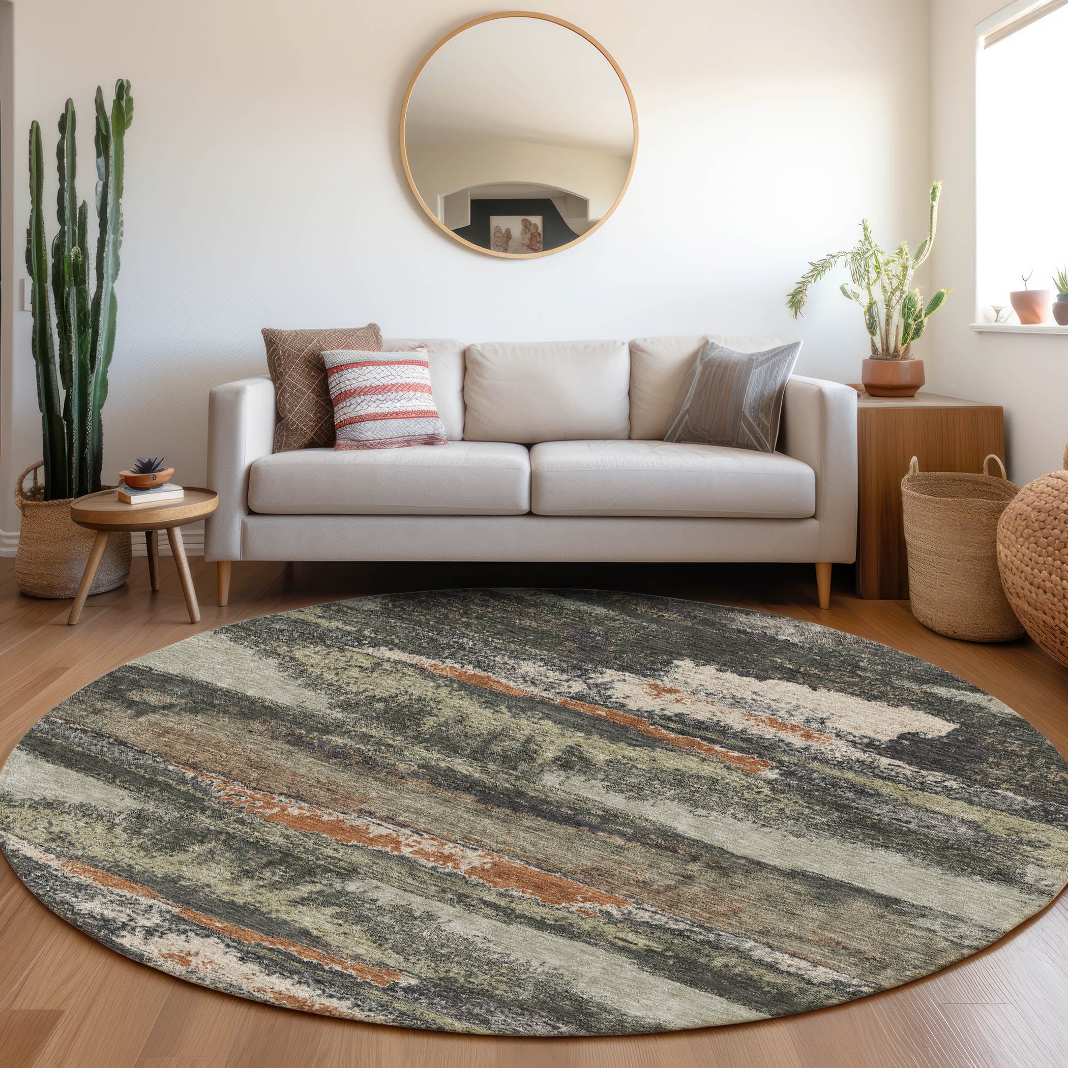 Baku Machine Washable Transitional Charcoal Gray Rug 8' x 8' #shape_Round