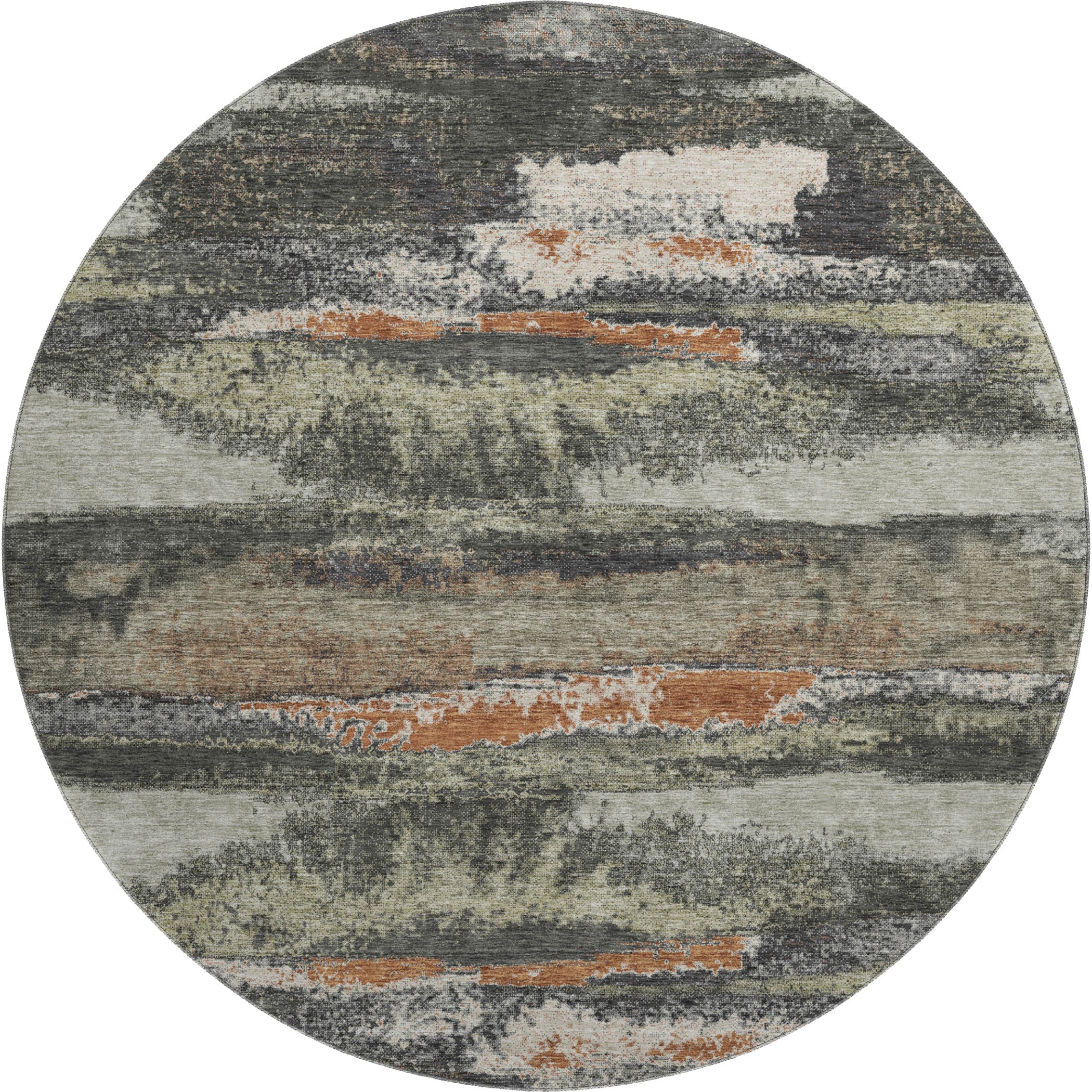 Baku Machine Washable Transitional Charcoal Gray Rug 8' x 8' #shape_Round