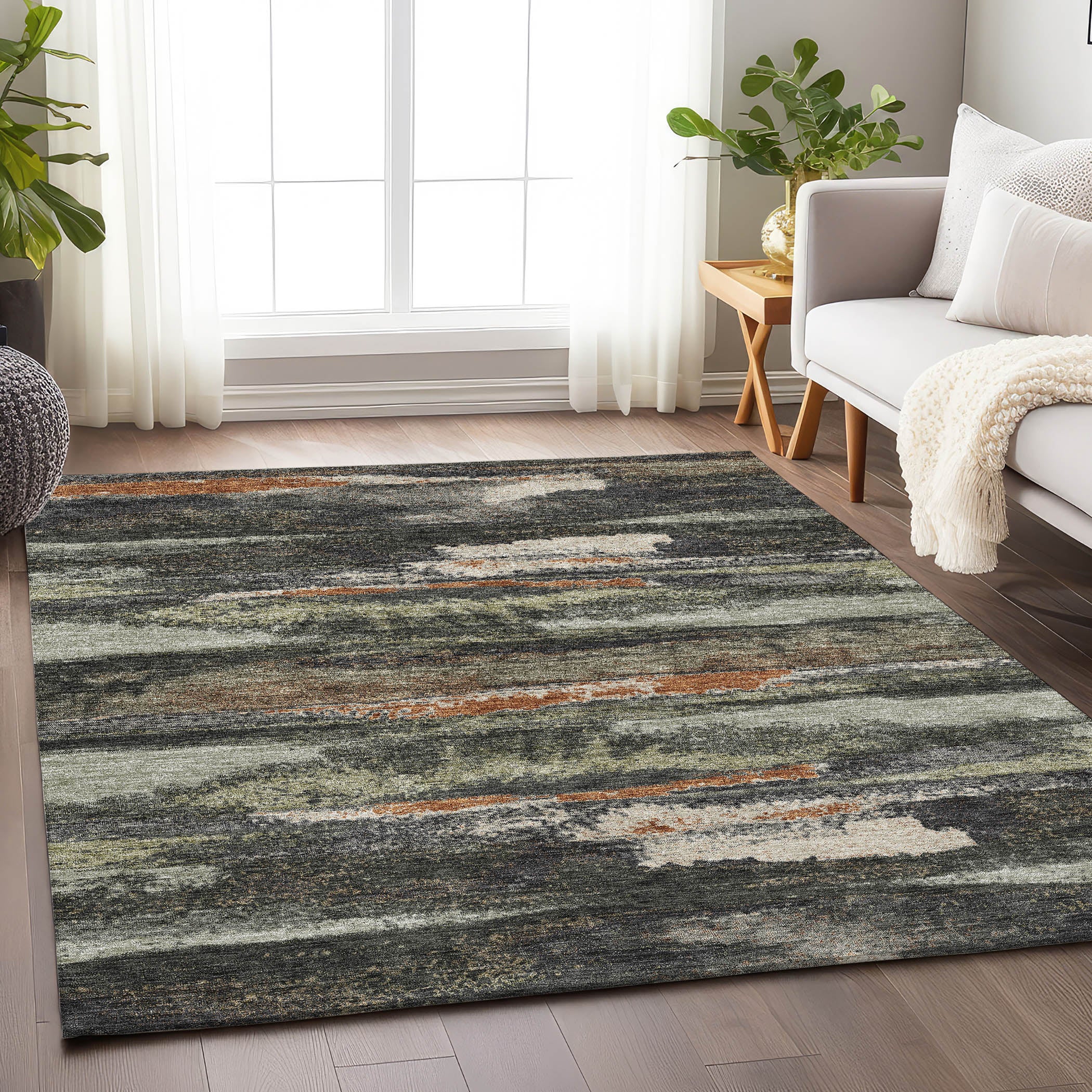 Baku Machine Washable Transitional Charcoal Gray Rug 2'6" x 3'10" #shape_Rectangle
