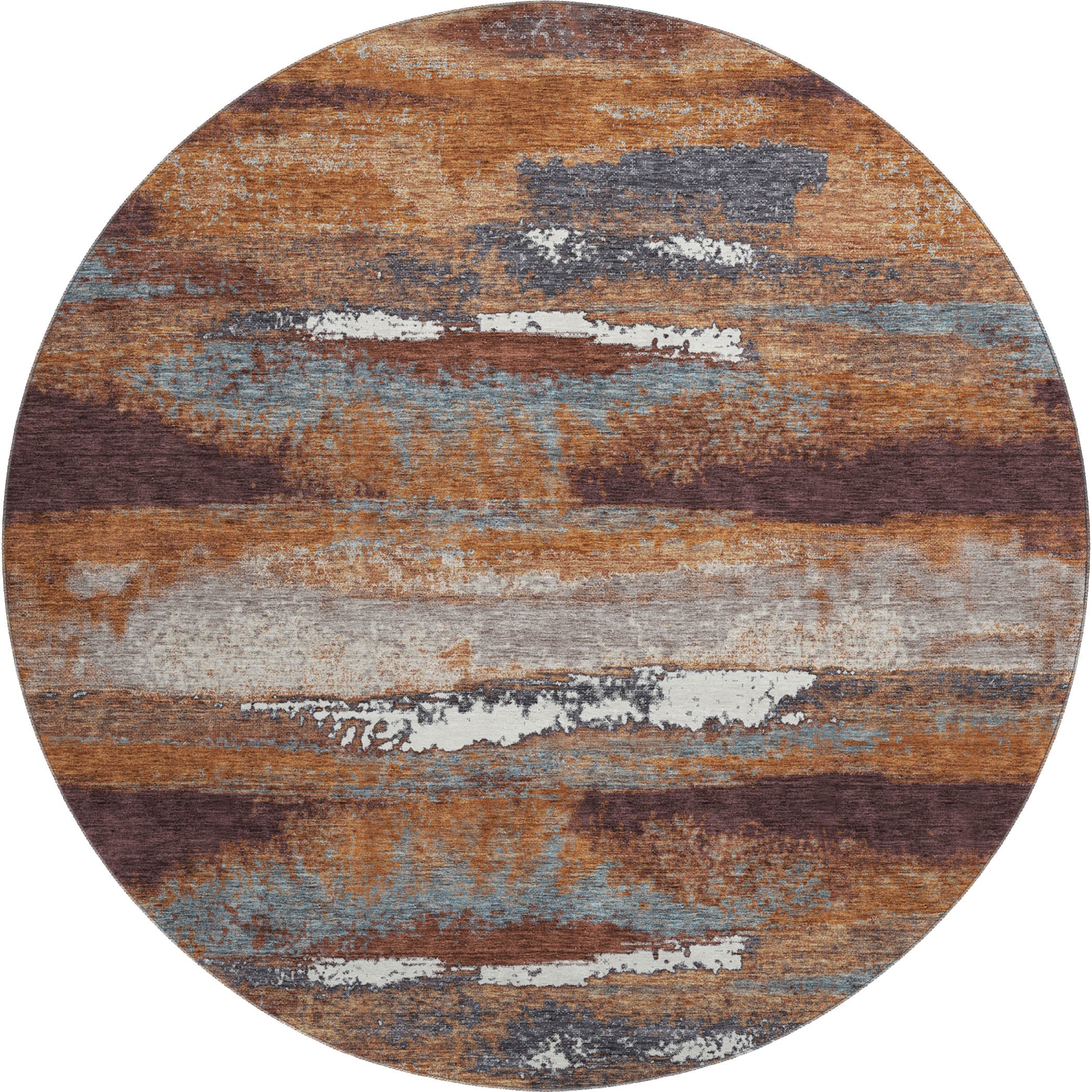 Baku Machine Washable Transitional Copper Orange Rug 8' x 8' #shape_Round