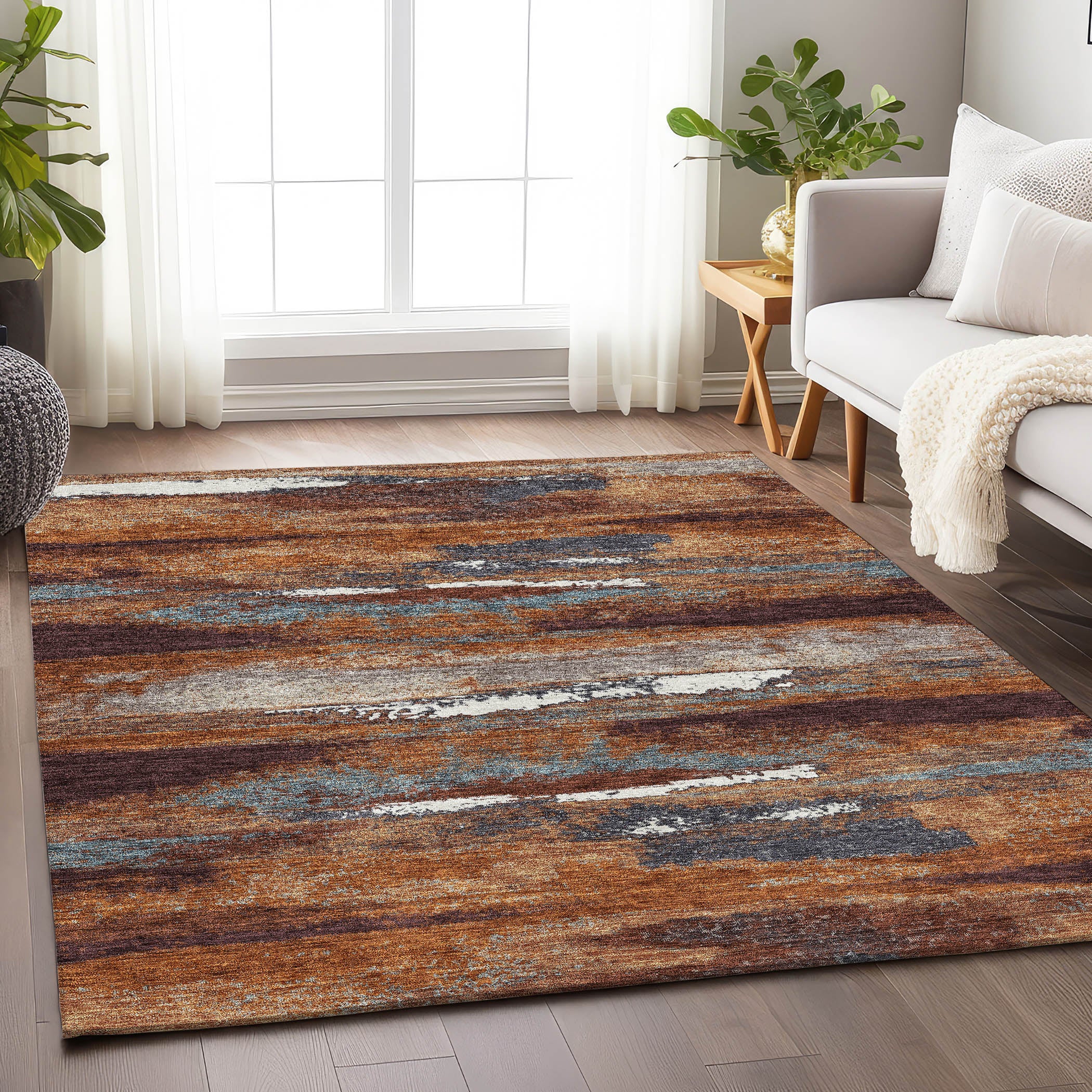 Baku Machine Washable Transitional Copper Orange Rug 2'6" x 3'10" #shape_Rectangle