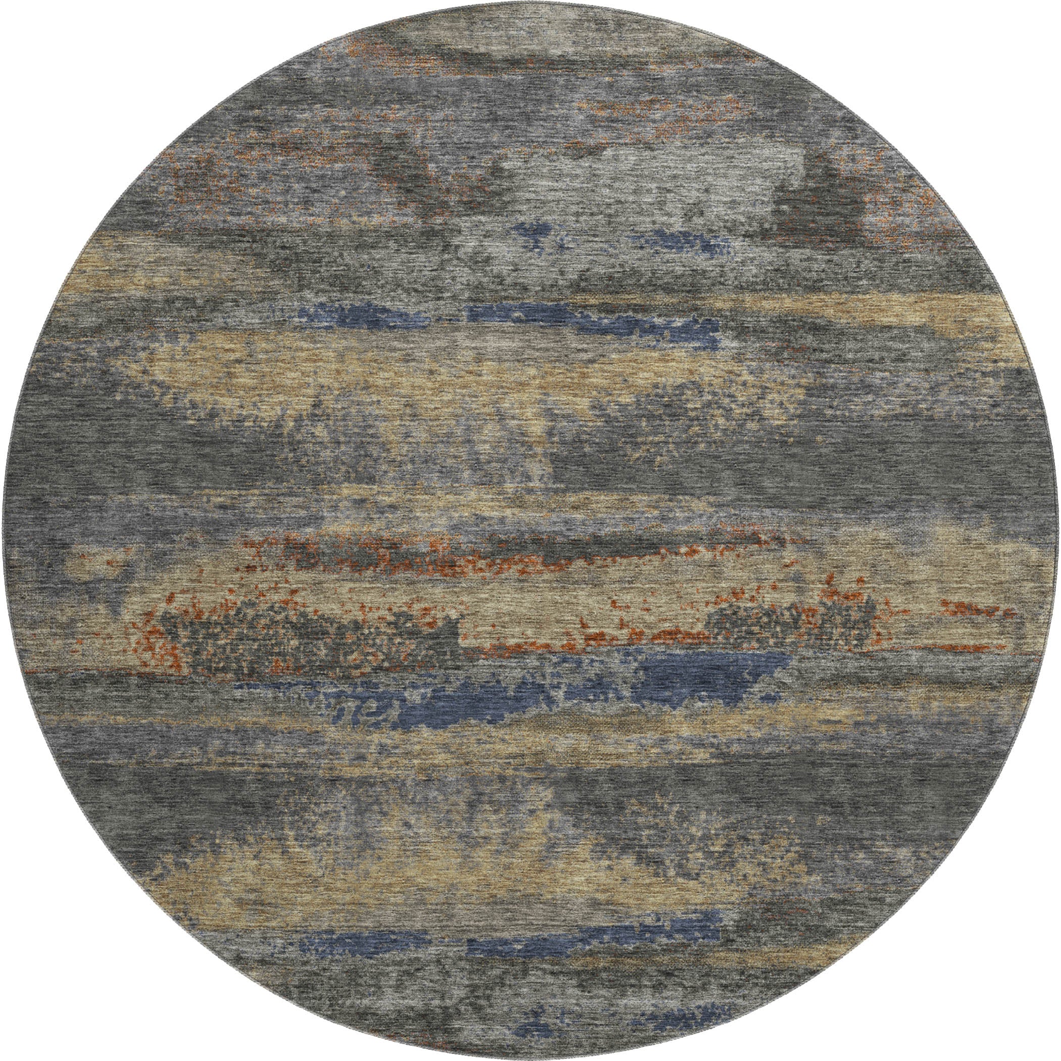 Baku Machine Washable Transitional Graphite Gray Rug 8' x 8' #shape_Round