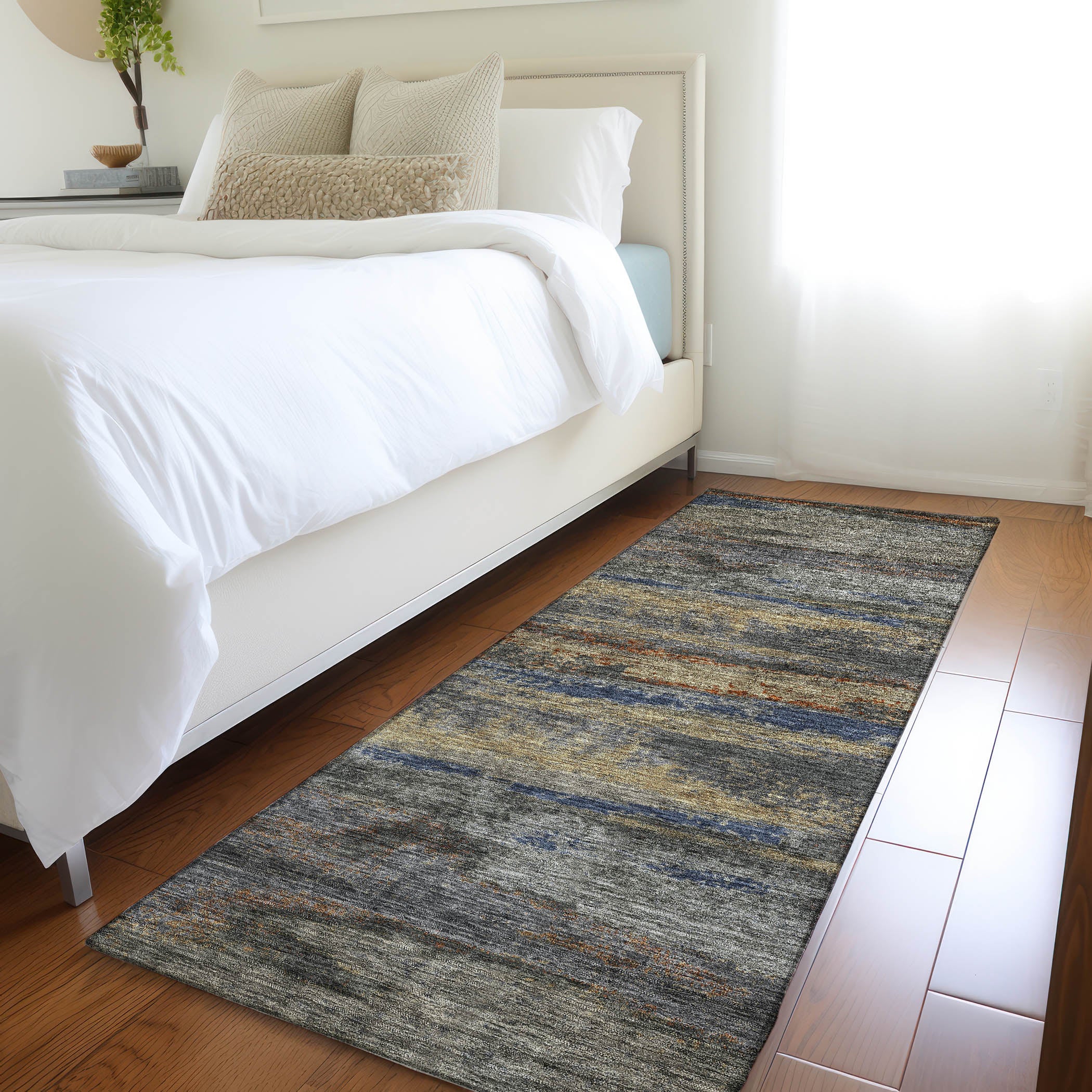 Baku Machine Washable Transitional Graphite Gray Rug 2'3" x 7'6" #shape_Runner