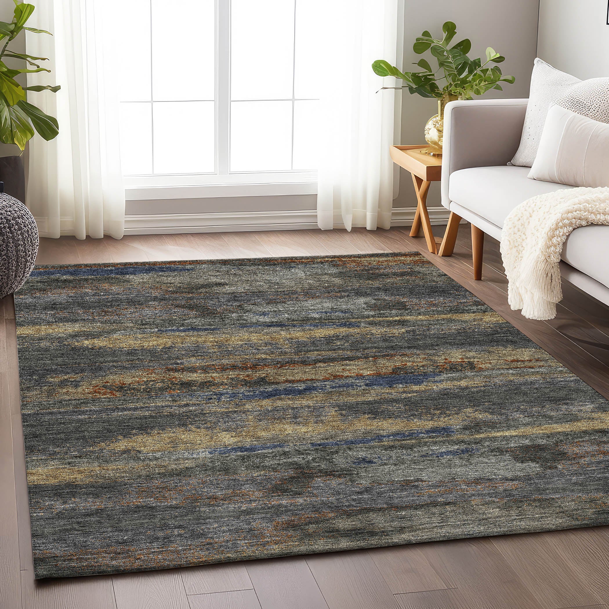 Baku Machine Washable Transitional Graphite Gray Rug 2'6" x 3'10" #shape_Rectangle
