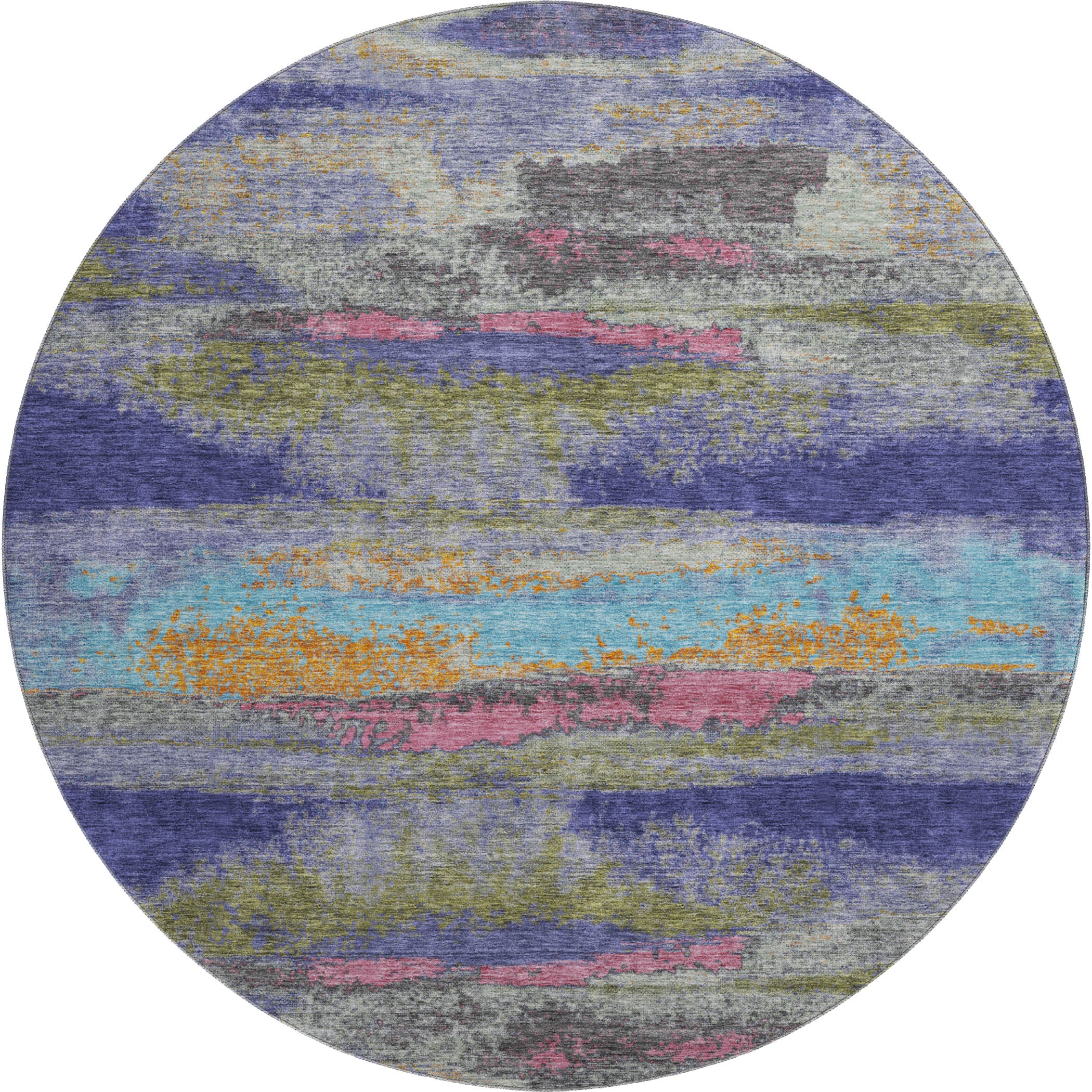 Baku Machine Washable Transitional Lavender Purple Rug 8' x 8' #shape_Round