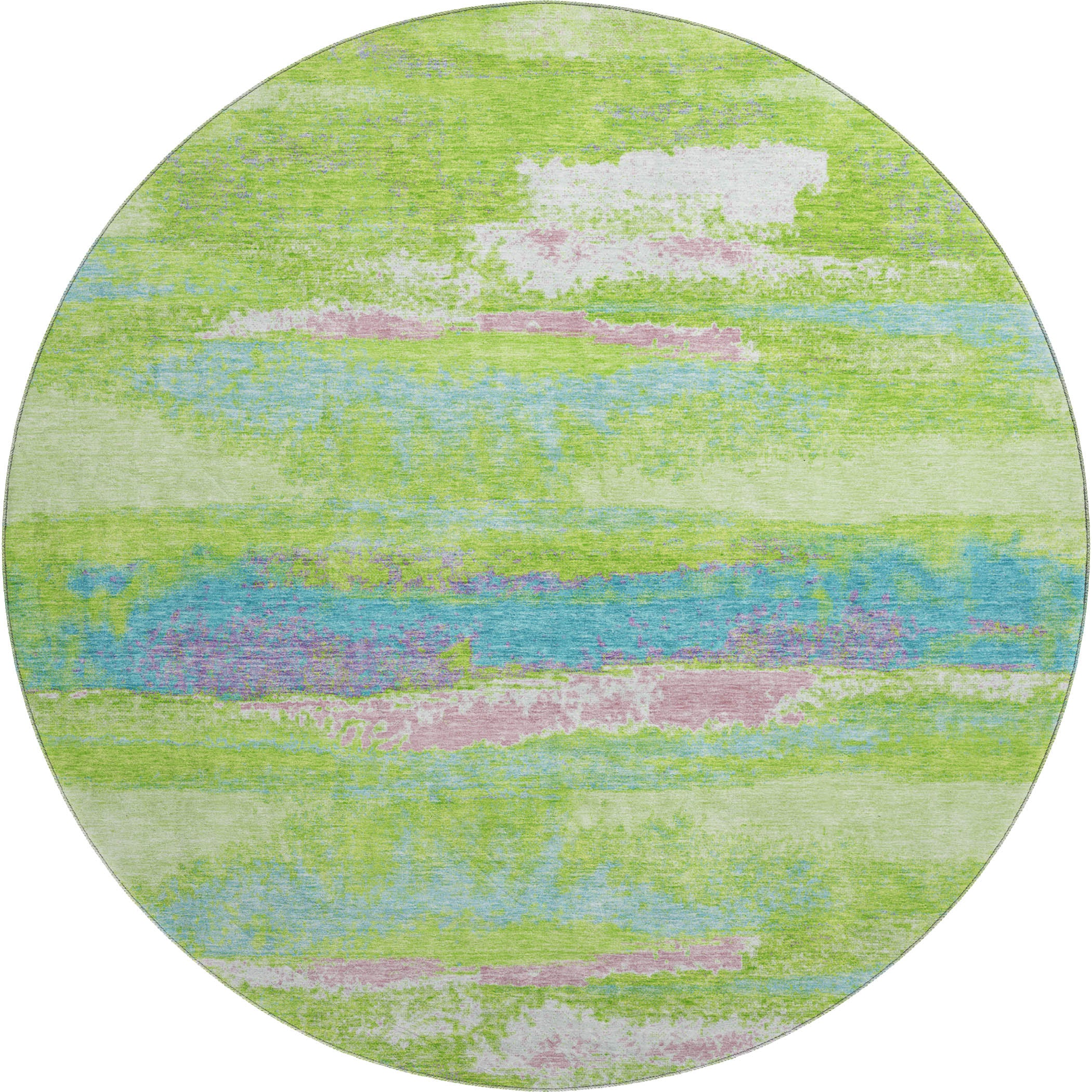 Baku Machine Washable Transitional Lime Green Rug 8' x 8' #shape_Round