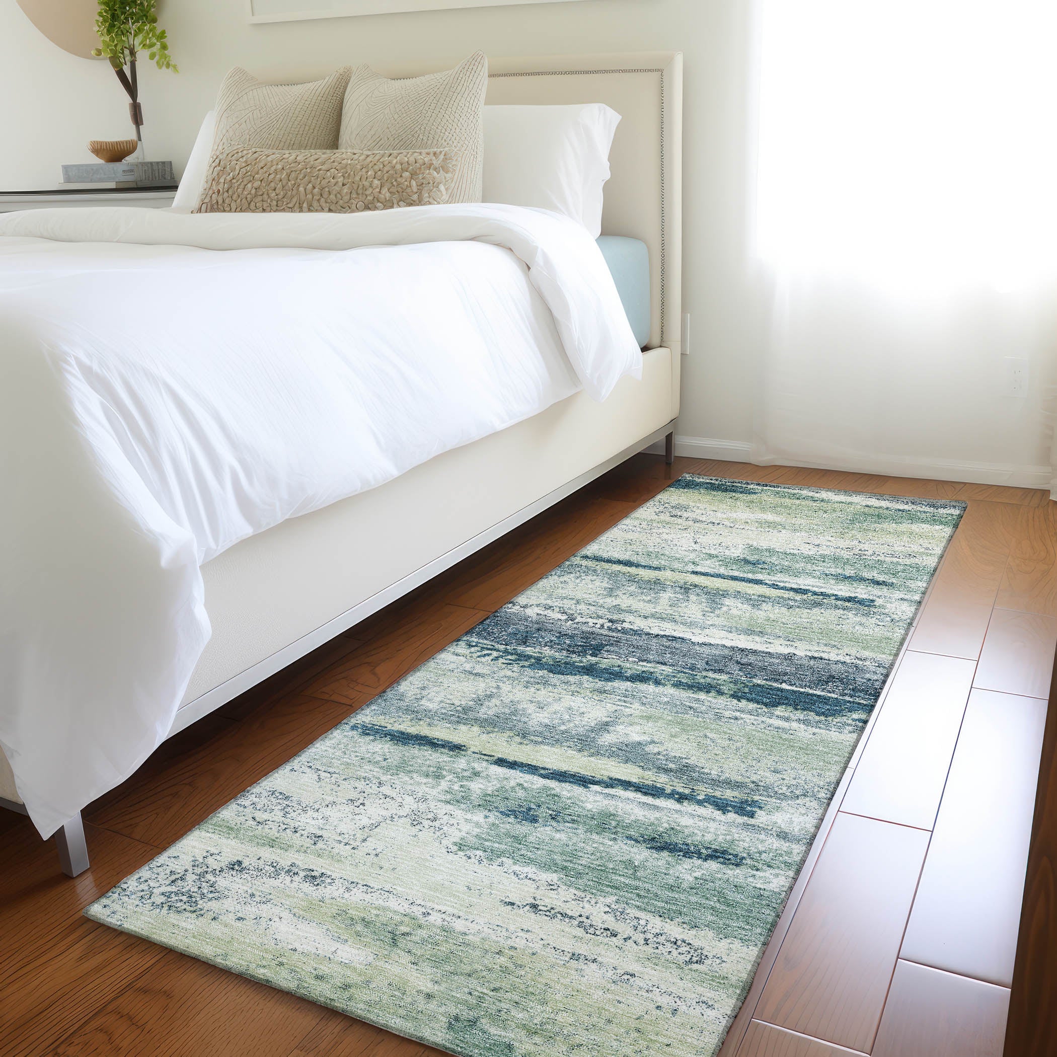 Baku Machine Washable Transitional Mint Green Rug 2'3" x 7'6" #shape_Runner