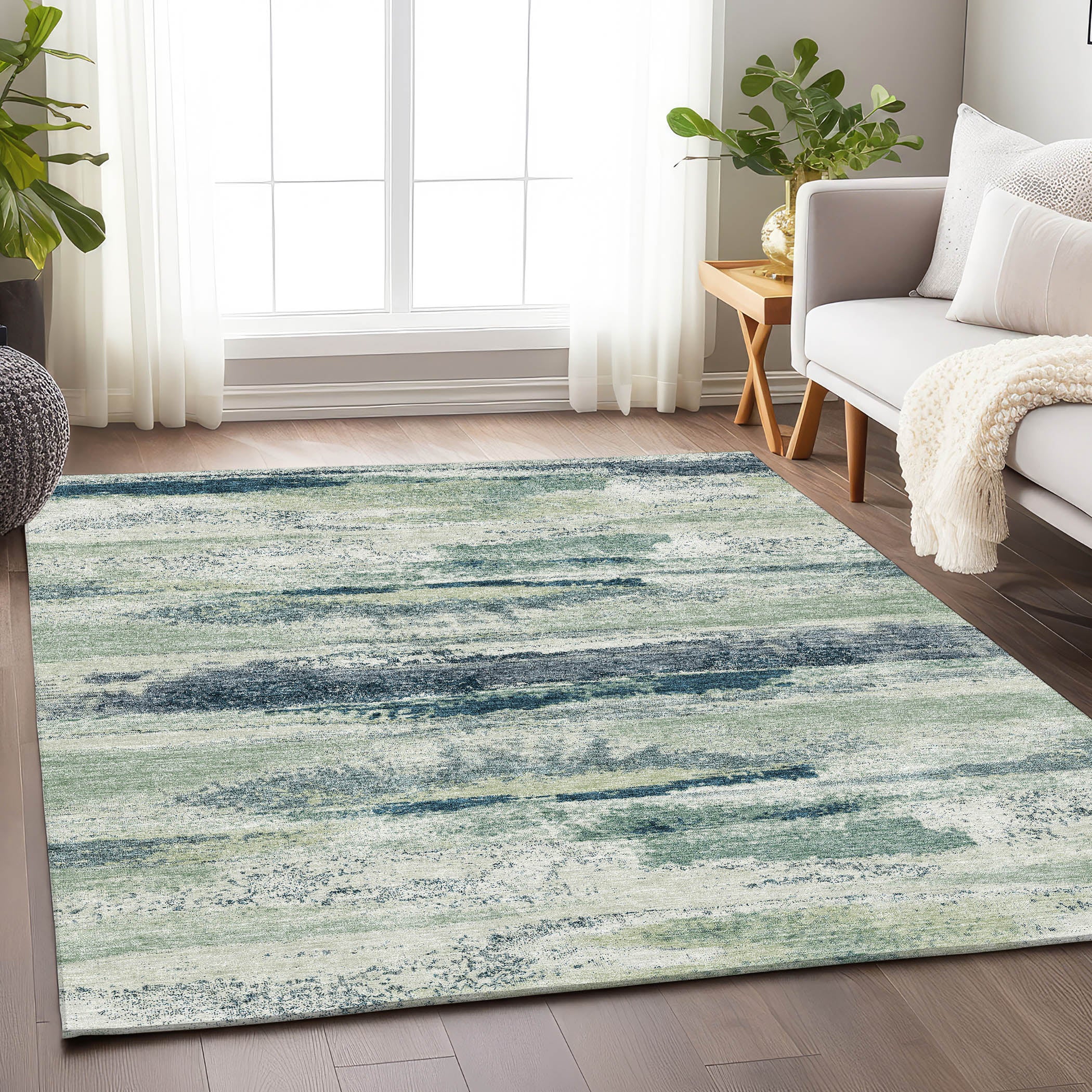 Baku Machine Washable Transitional Mint Green Rug 2'6" x 3'10" #shape_Rectangle