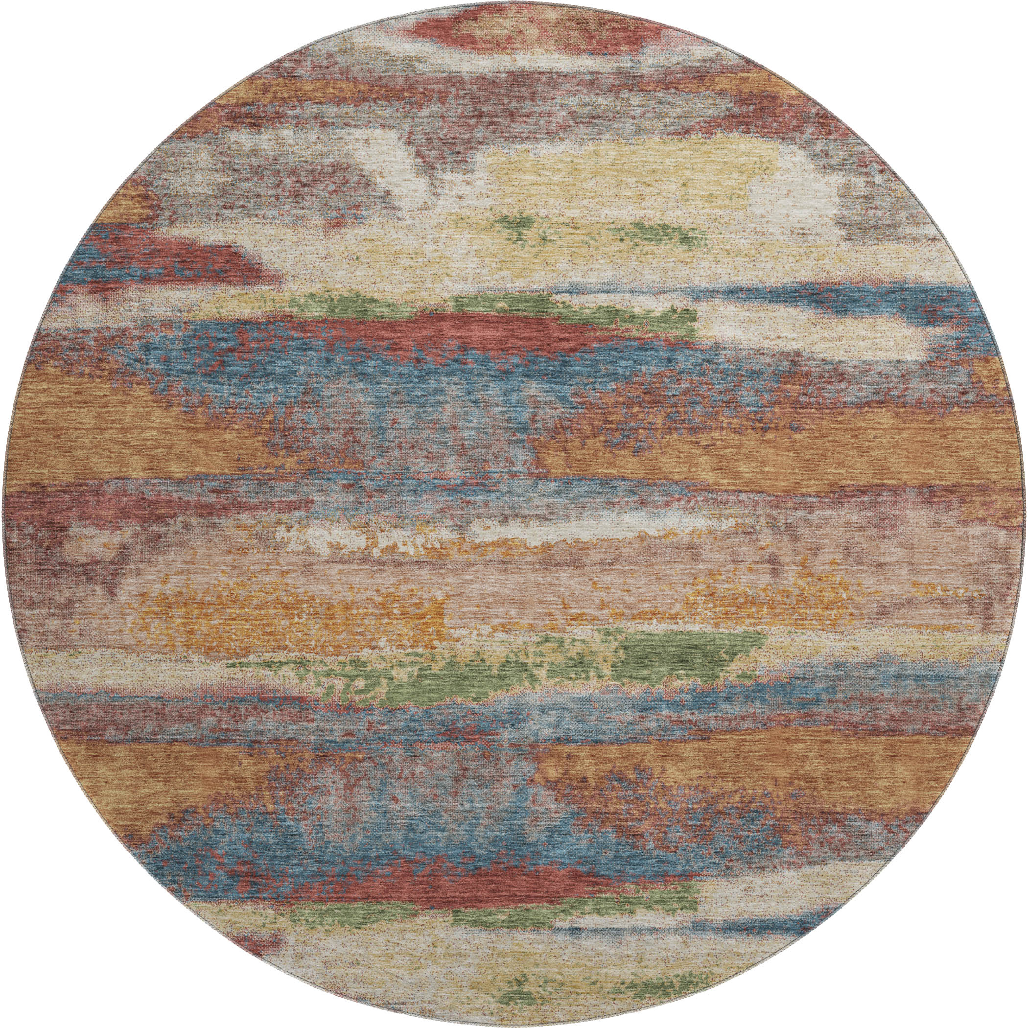 Baku Machine Washable Transitional Paprika Orange Rug 8' x 8' #shape_Round