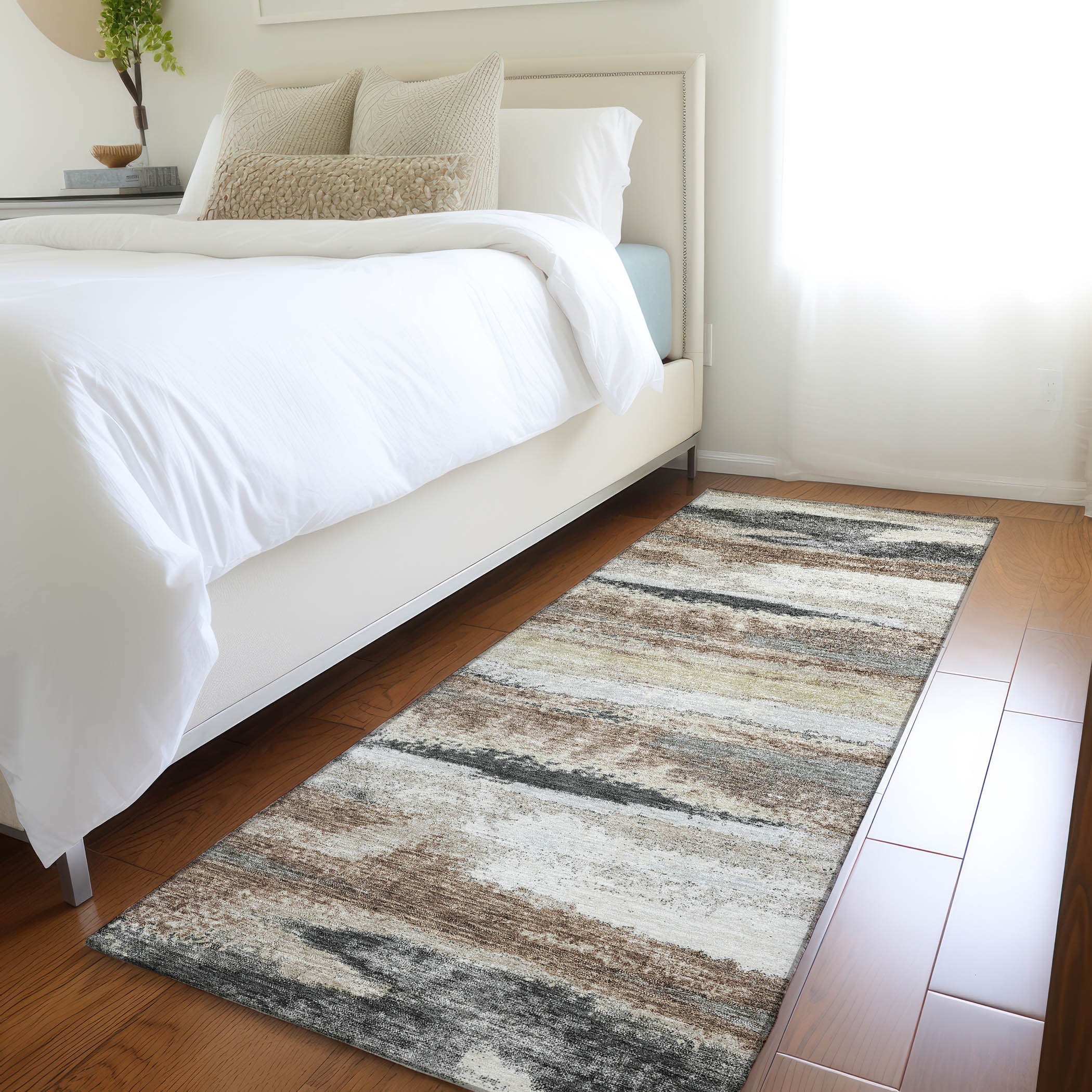 Baku Machine Washable Transitional Taupe Brown Rug 2'3" x 7'6" #shape_Runner