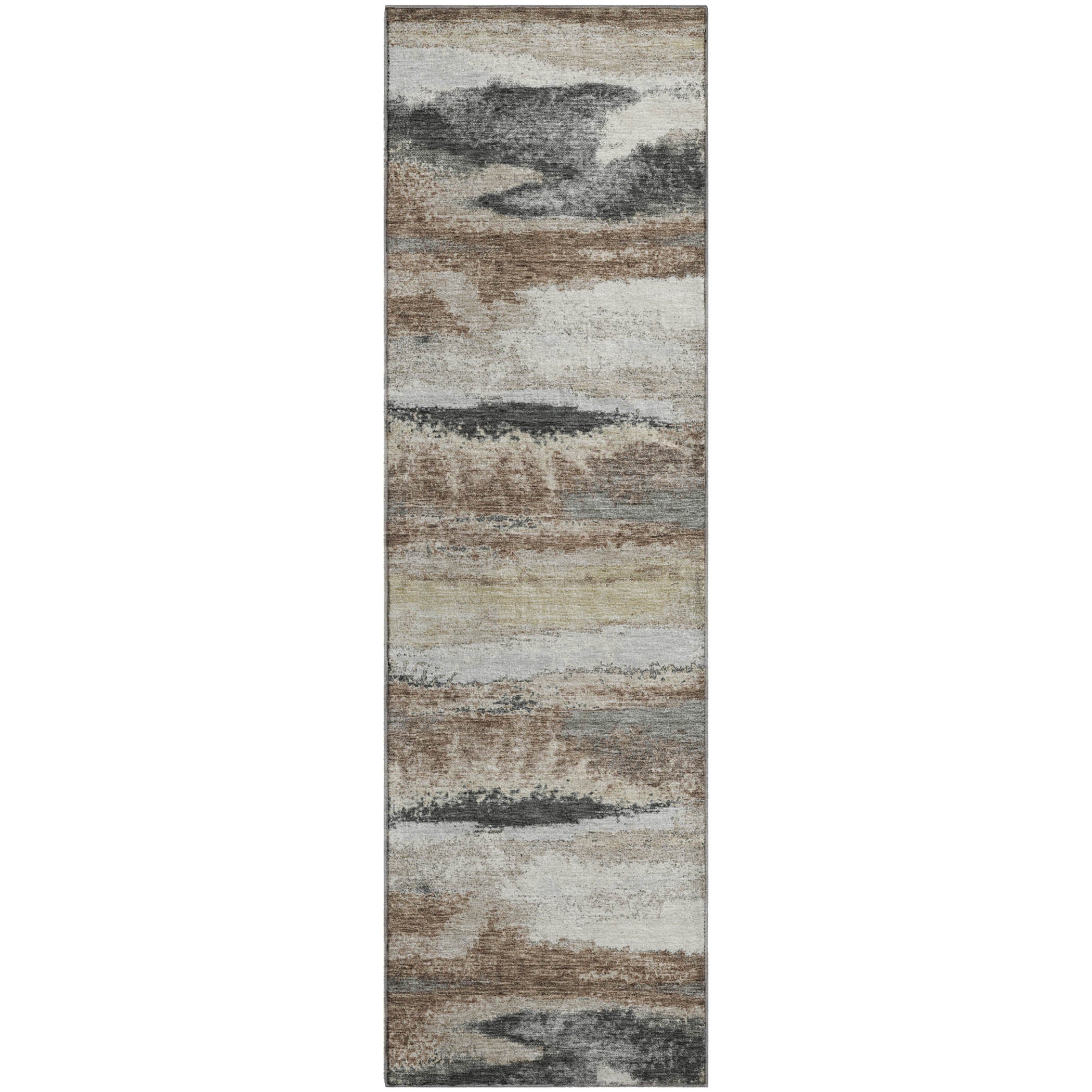 Baku Machine Washable Transitional Taupe Brown Rug 2'3" x 7'6" #shape_Runner