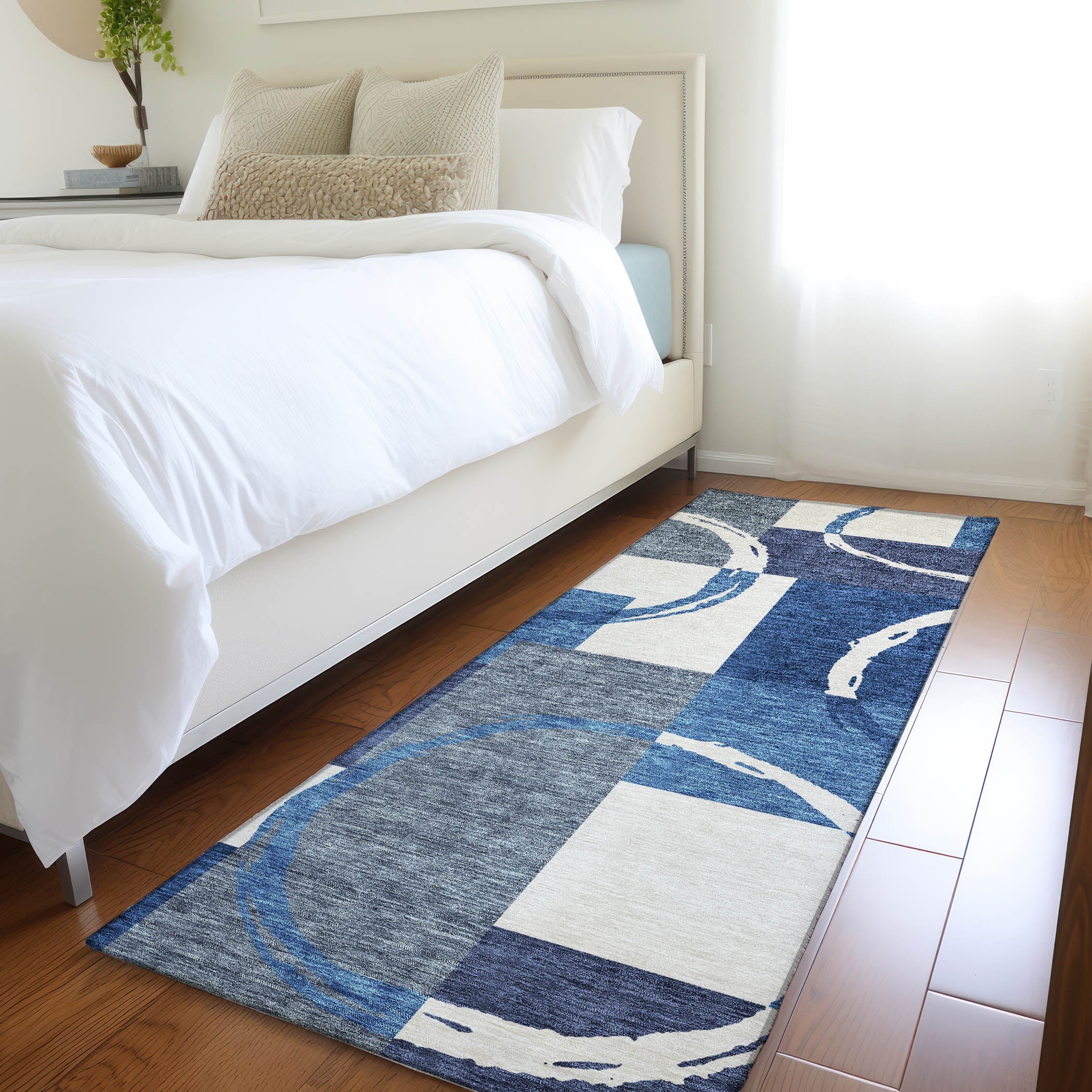 Istanbul Machine Washable Transitional Blue Rug 2'3" x 7'6" #shape_Runner