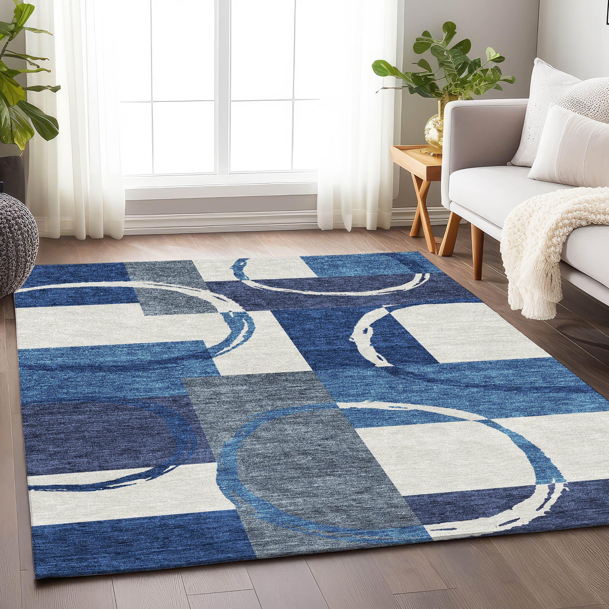 Istanbul Machine Washable Transitional Blue Rug 2'6" x 3'10" #shape_Rectangle