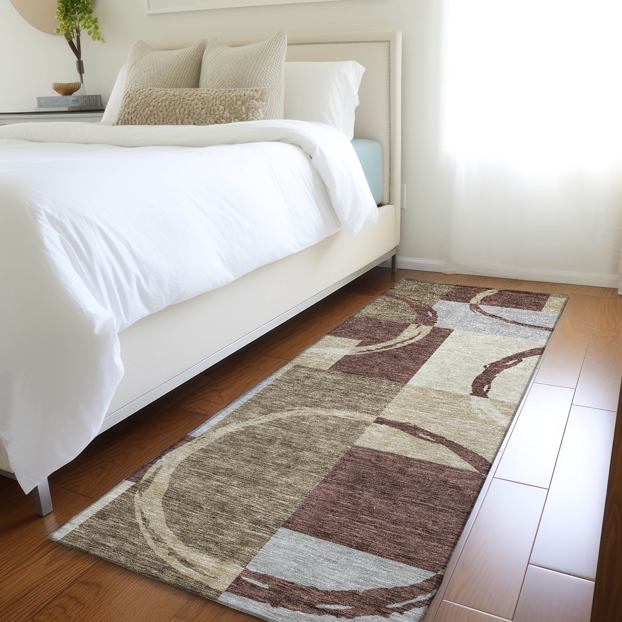 Istanbul Machine Washable Transitional Brown Rug 2'3" x 7'6" #shape_Runner