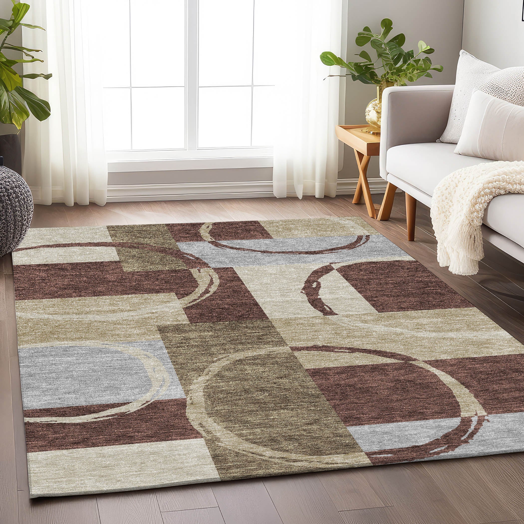 Istanbul Machine Washable Transitional Brown Rug 2'6" x 3'10" #shape_Rectangle