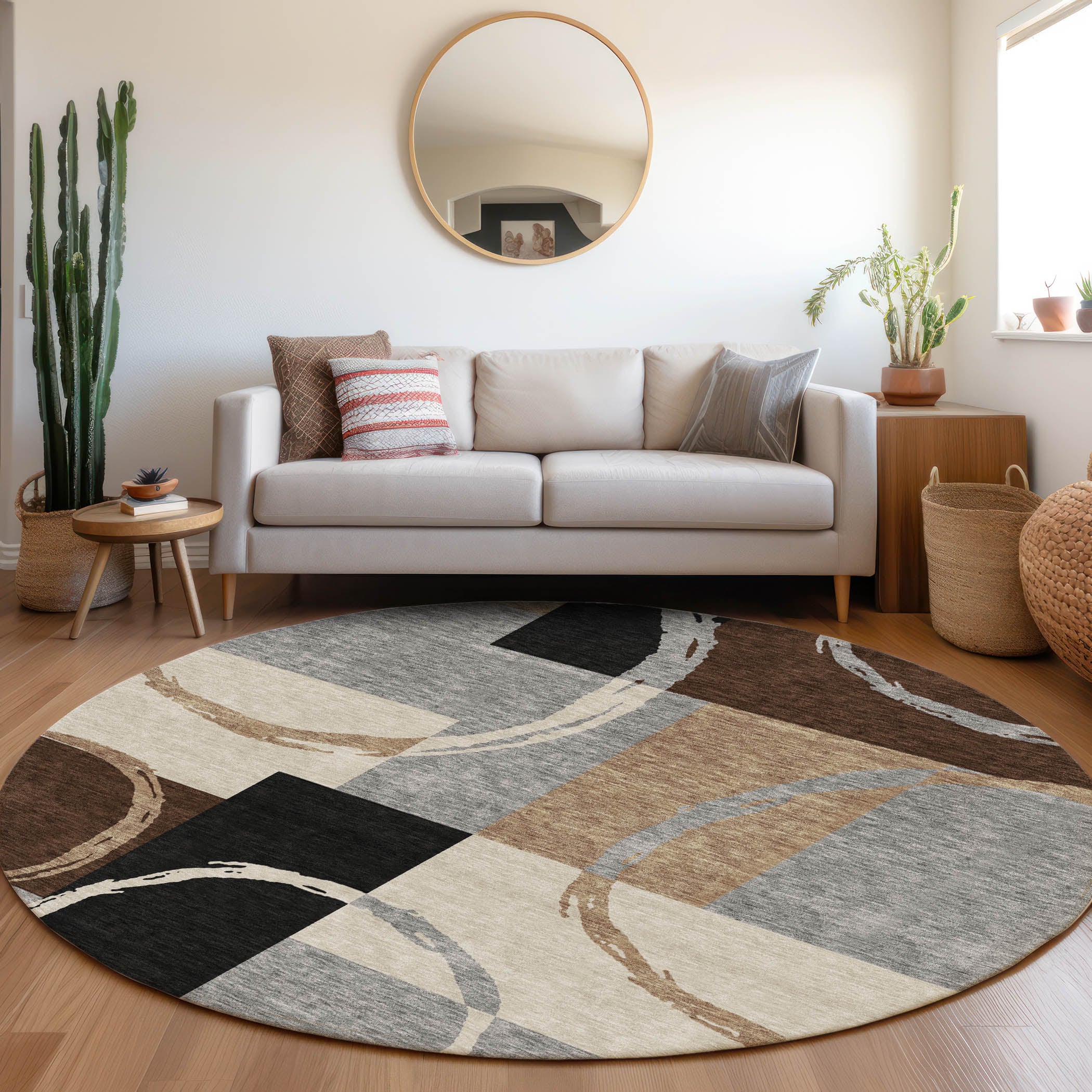 Istanbul Machine Washable Transitional Pewter Gray Rug 8' x 8' #shape_Round