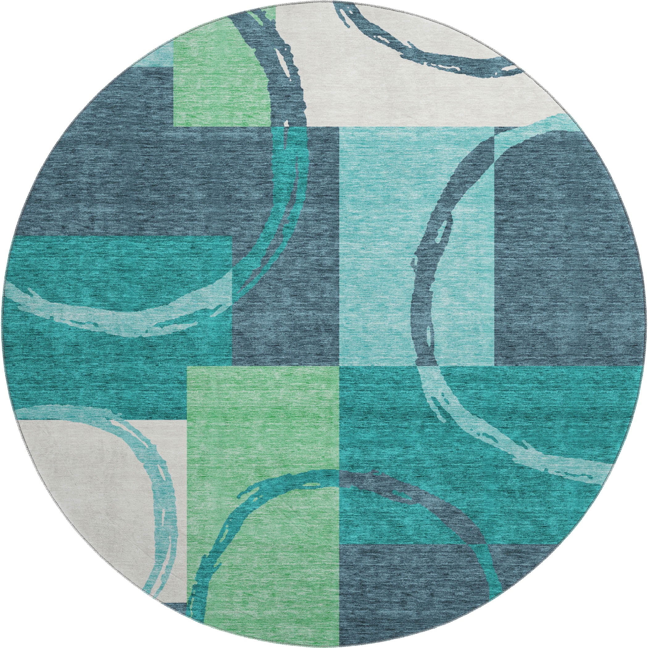 Istanbul Machine Washable Transitional Teal Rug 8' x 8' #shape_Round