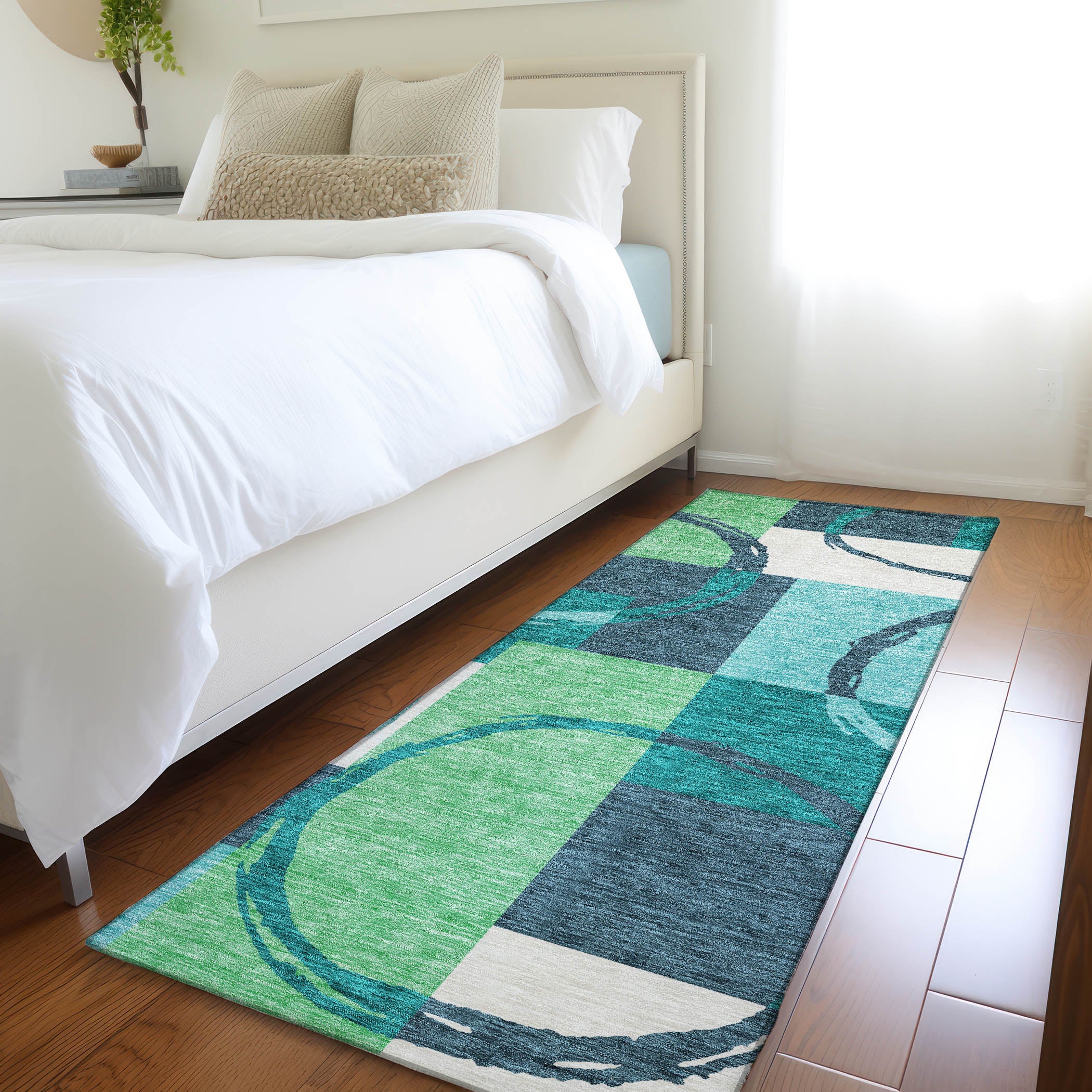 Istanbul Machine Washable Transitional Teal Rug 2'3" x 7'6" #shape_Runner