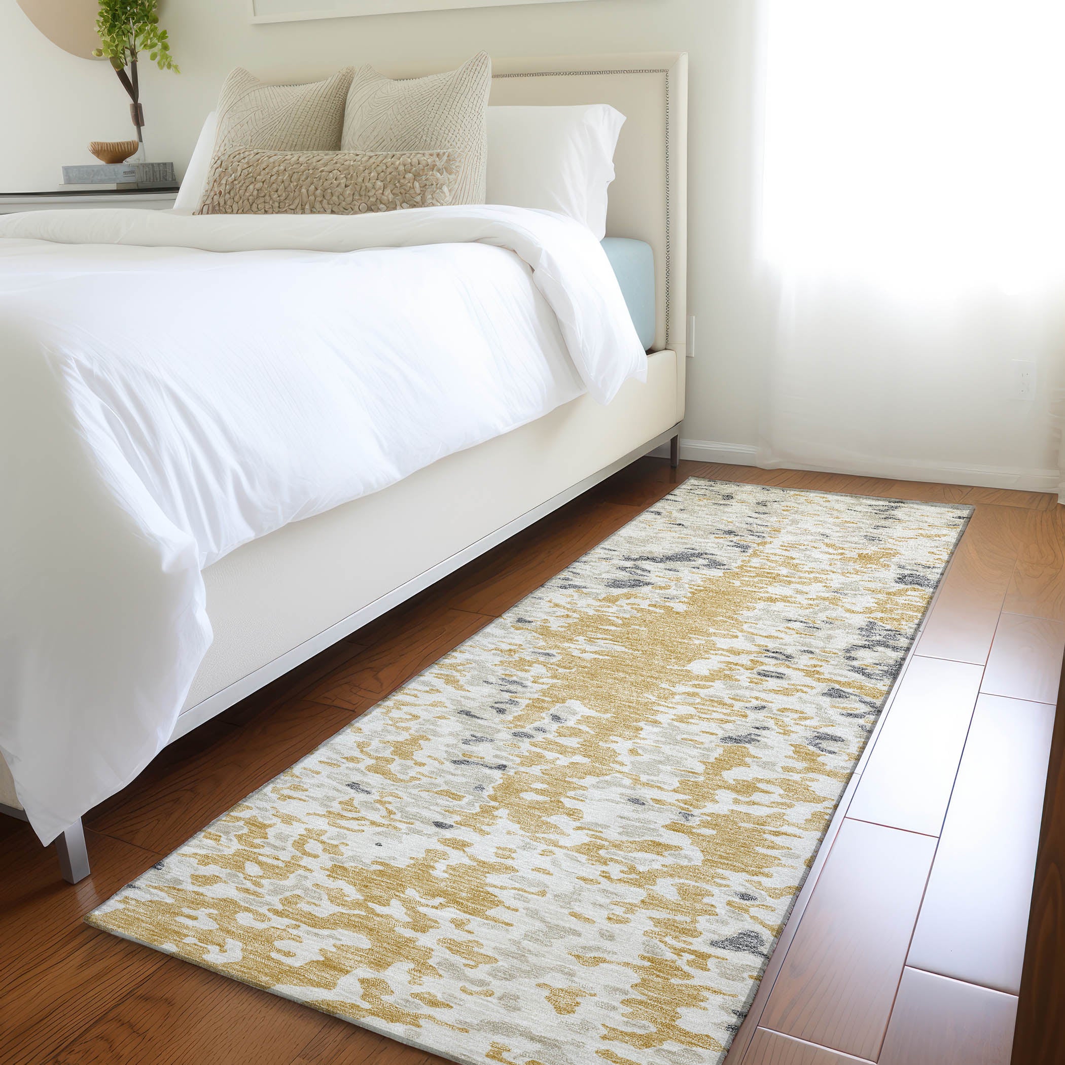 Mdina Machine Washable Transitional Gold Rug 2'3" x 7'6" #shape_Runner