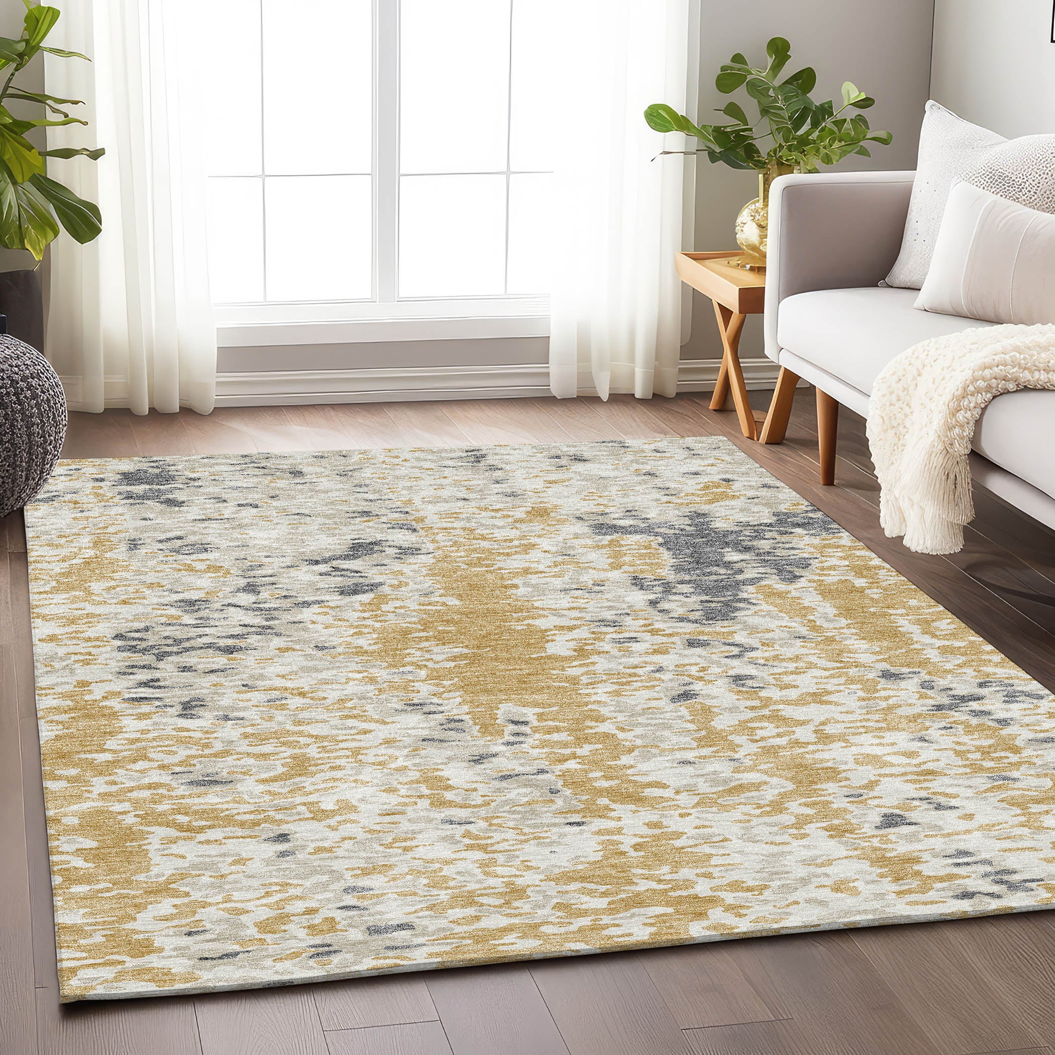 Mdina Machine Washable Transitional Gold Rug 2'6" x 3'10" #shape_Rectangle