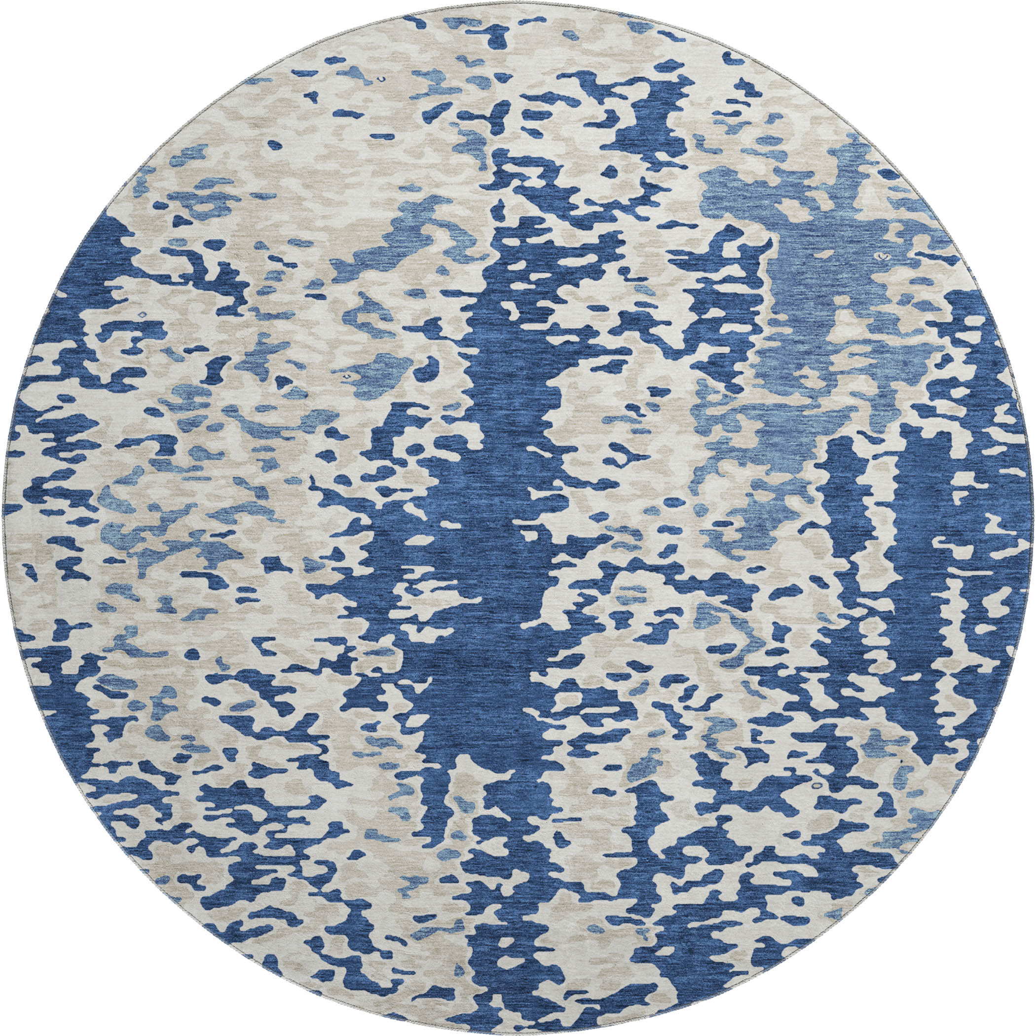 Mdina Machine Washable Transitional Navy Blue Rug 8' x 8' #shape_Round