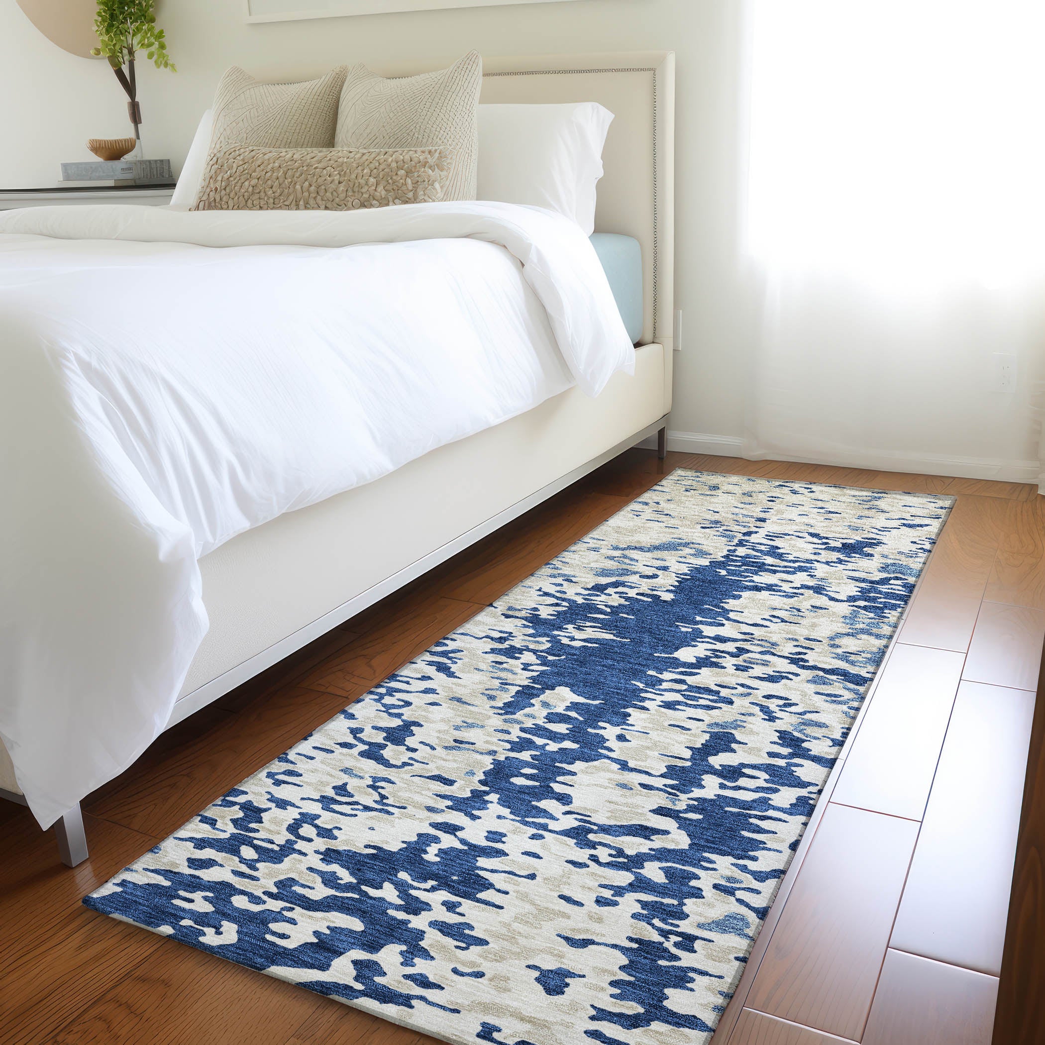 Mdina Machine Washable Transitional Navy Blue Rug 2'3" x 7'6" #shape_Runner