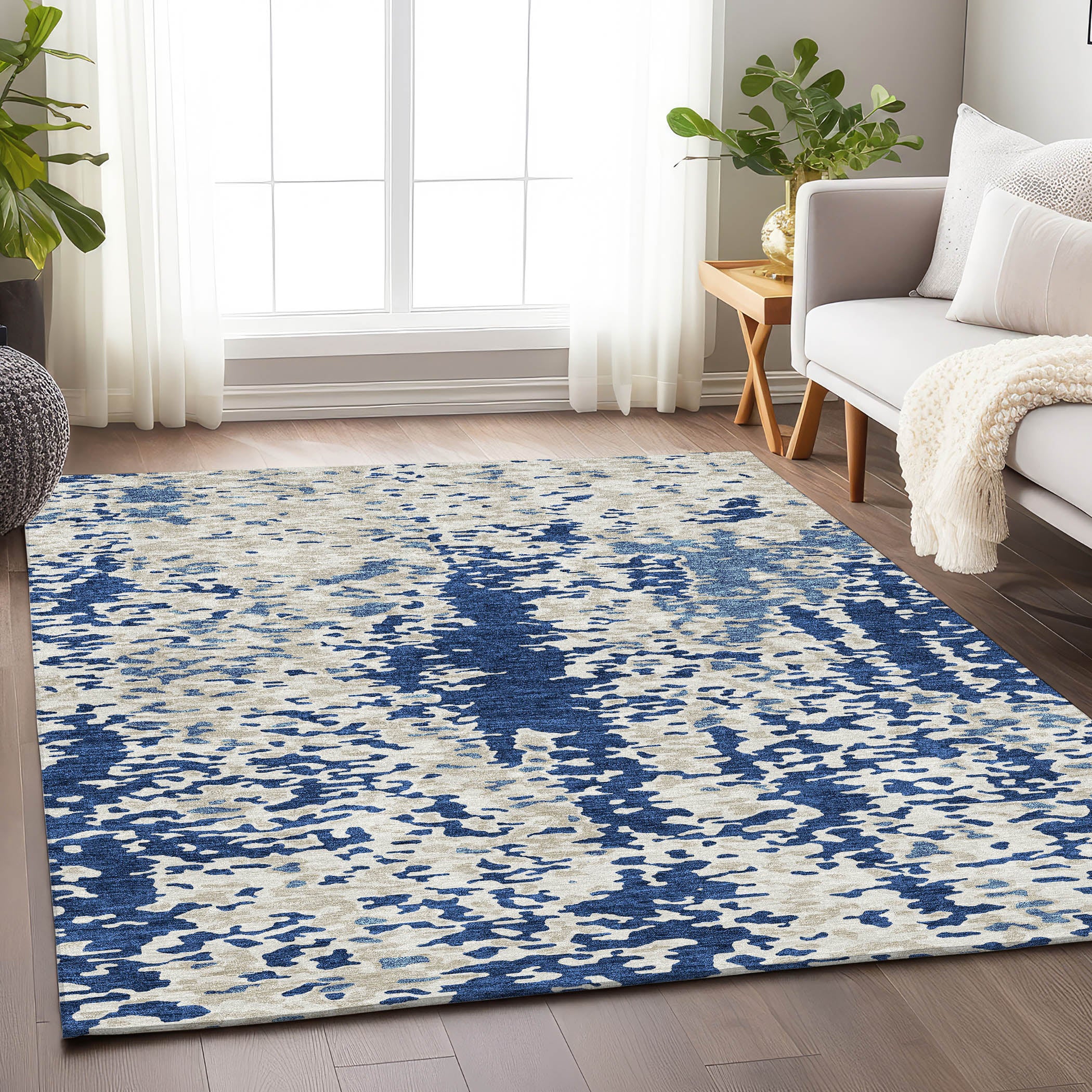 Mdina Machine Washable Transitional Navy Blue Rug 2'6" x 3'10" #shape_Rectangle