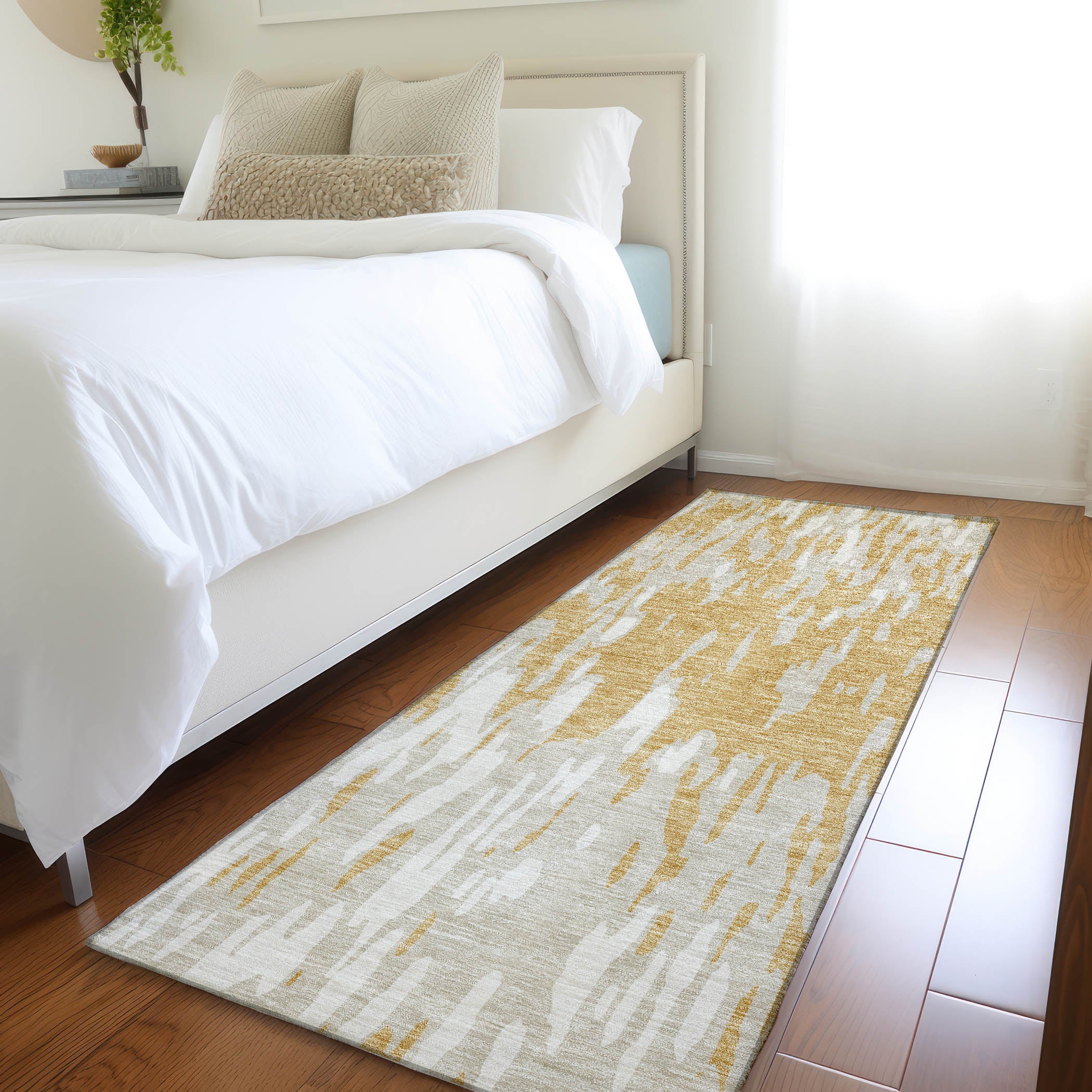 Porto Machine Washable Transitional Gold Rug 2'3" x 7'6" #shape_Runner