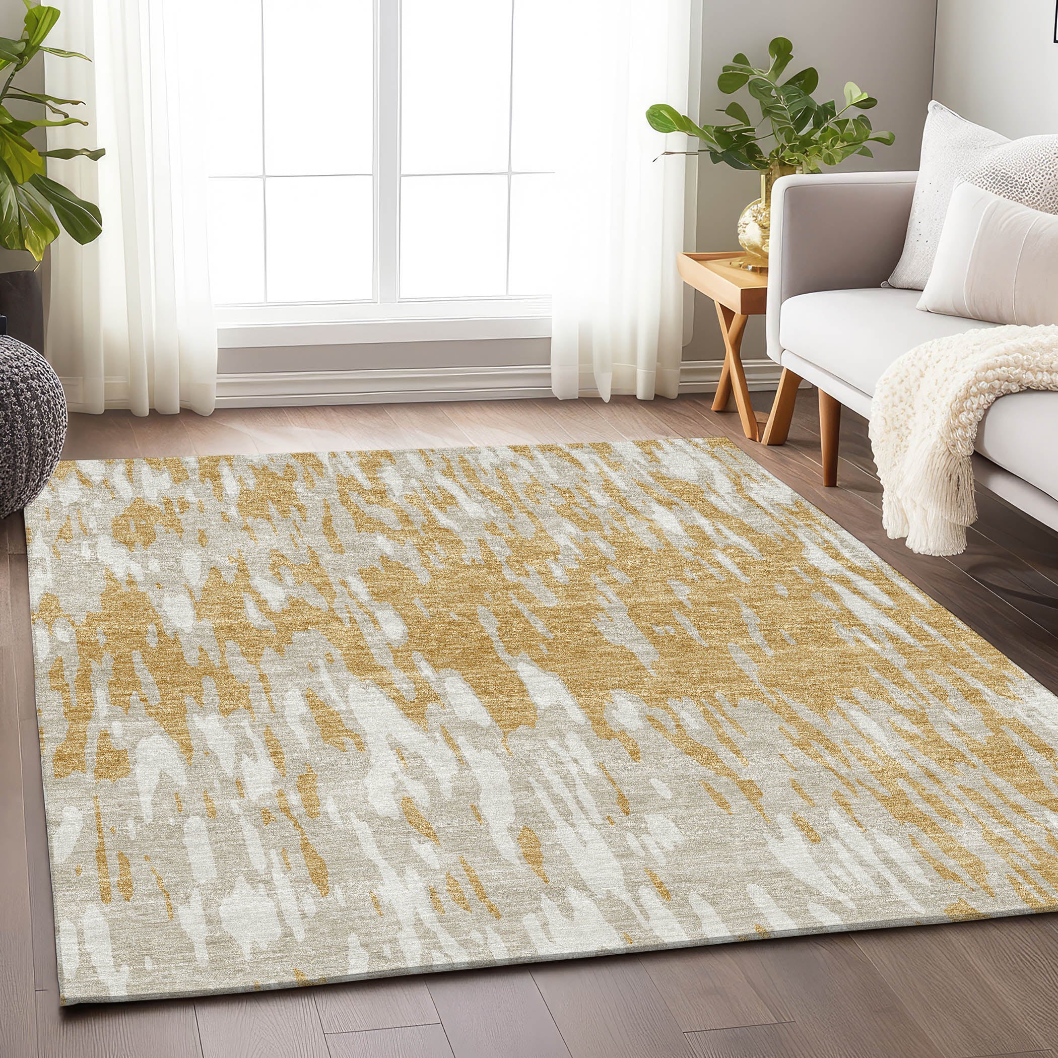 Porto Machine Washable Transitional Gold Rug 2'6" x 3'10" #shape_Rectangle