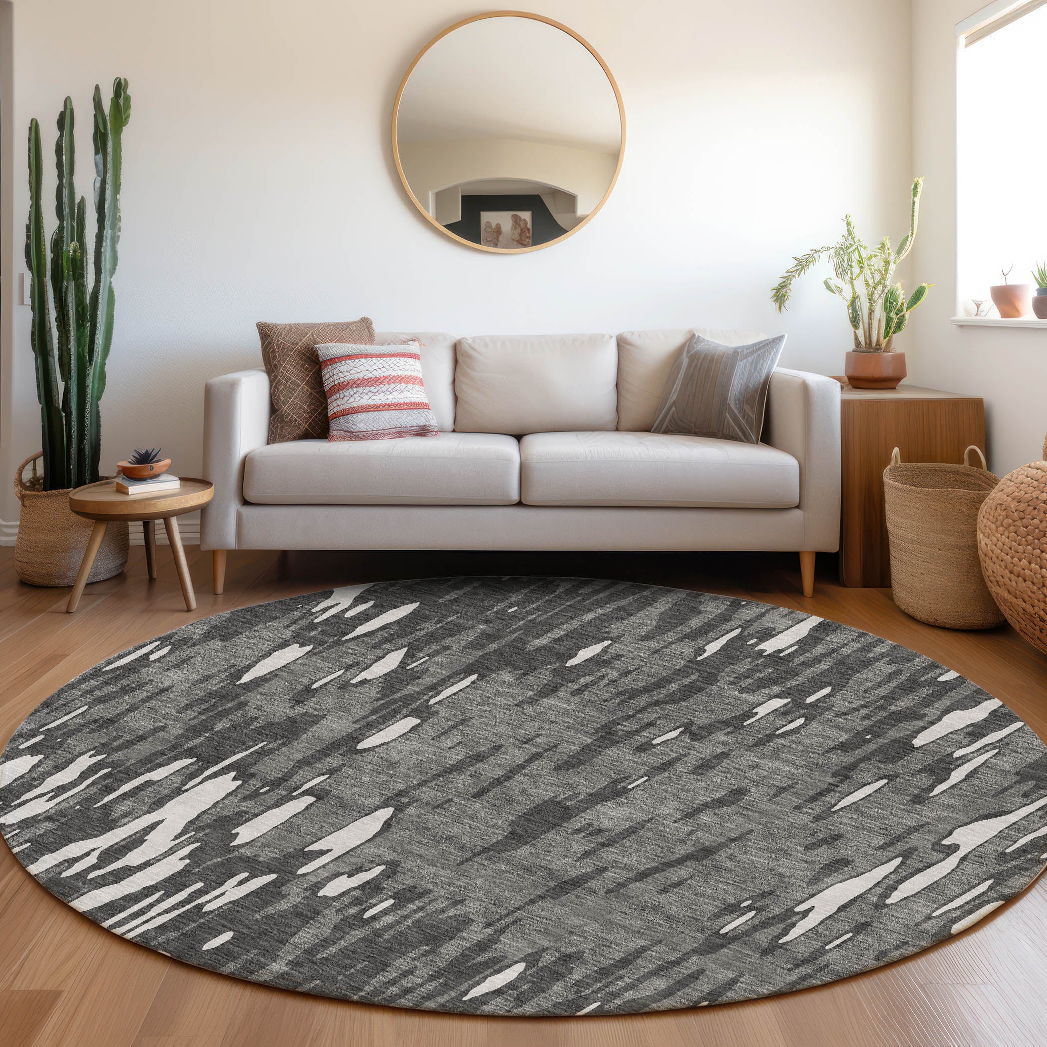 Porto Machine Washable Transitional Gray Rug 8' x 8' #shape_Round