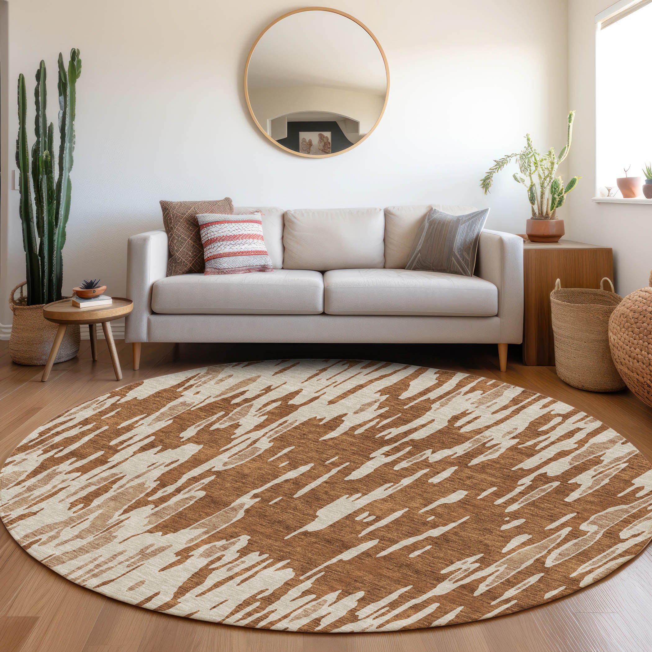 Porto Machine Washable Transitional Paprika Orange Rug 8' x 8' #shape_Round