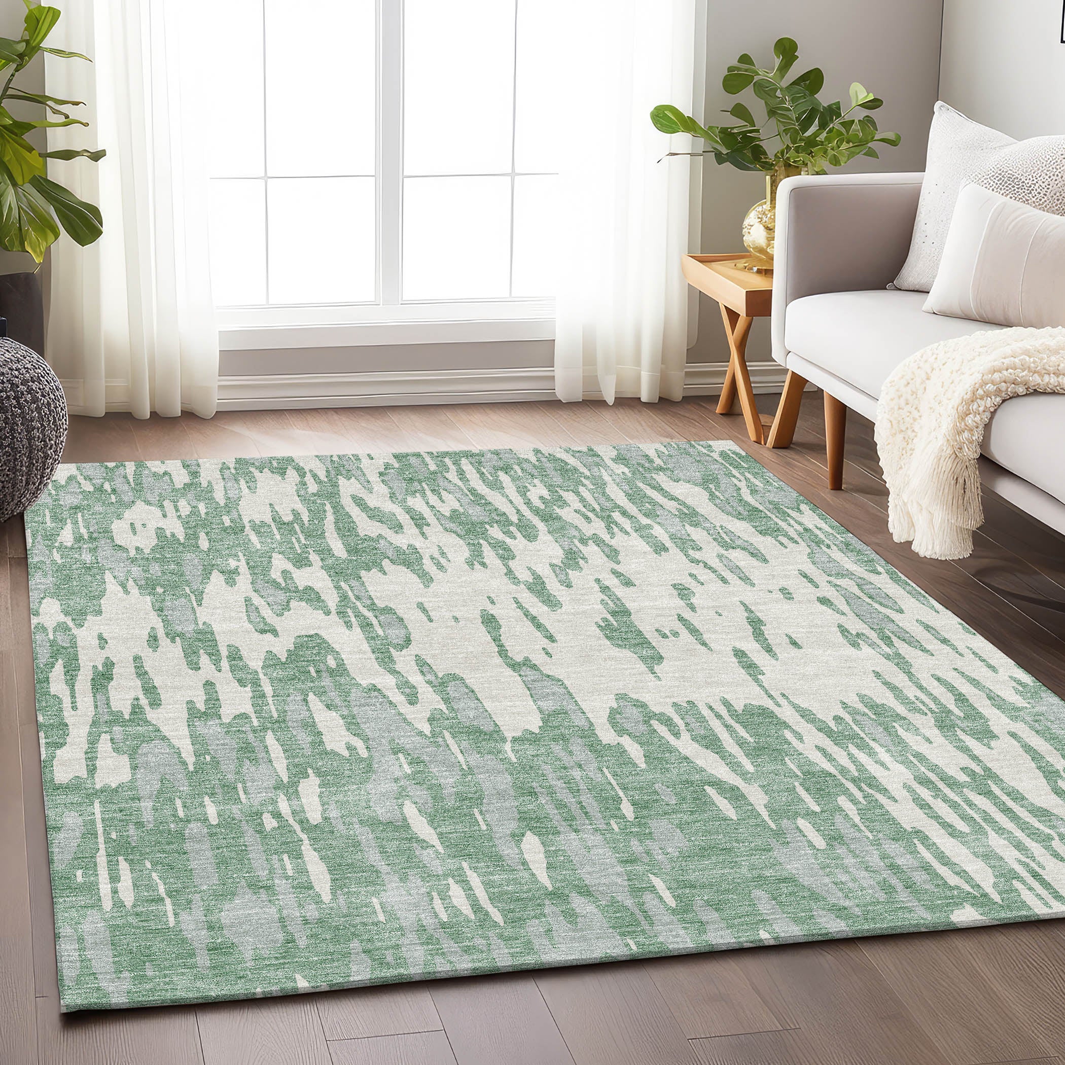 Porto Machine Washable Transitional Sage Green Rug 2'6" x 3'10" #shape_Rectangle