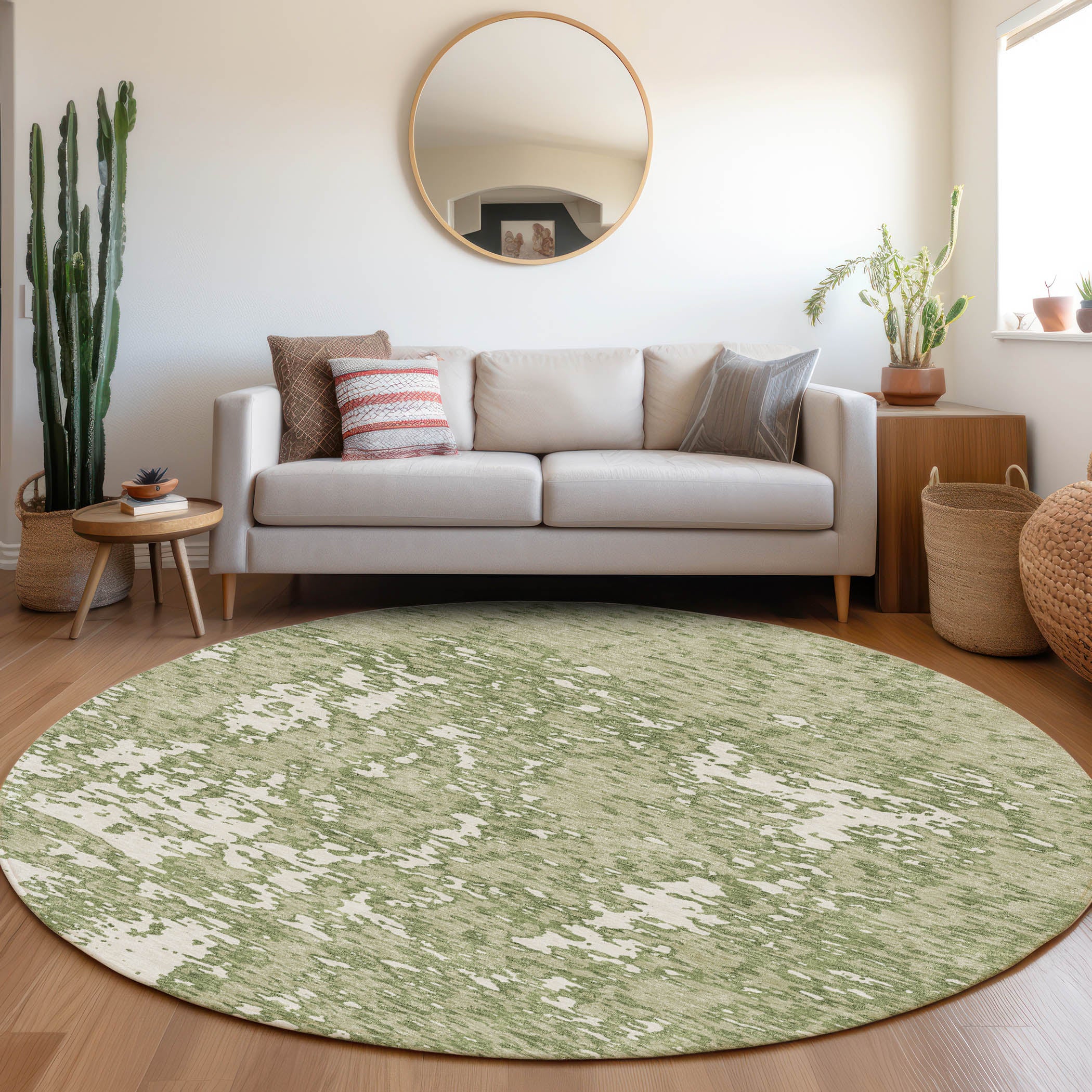 Ghent Machine Washable Transitional Aloe Green Rug 8' x 8' #shape_Round
