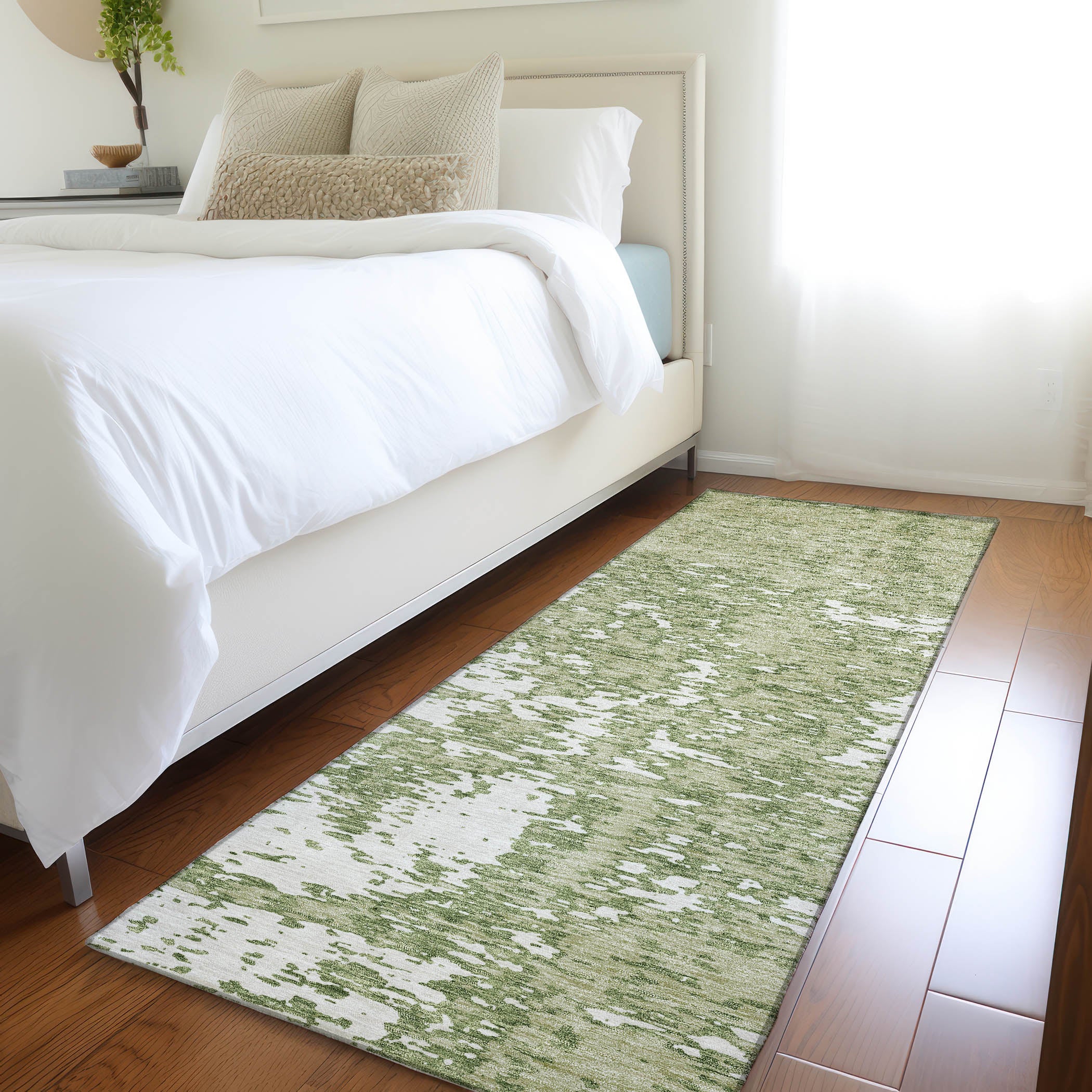 Ghent Machine Washable Transitional Aloe Green Rug 2'3" x 7'6" #shape_Runner
