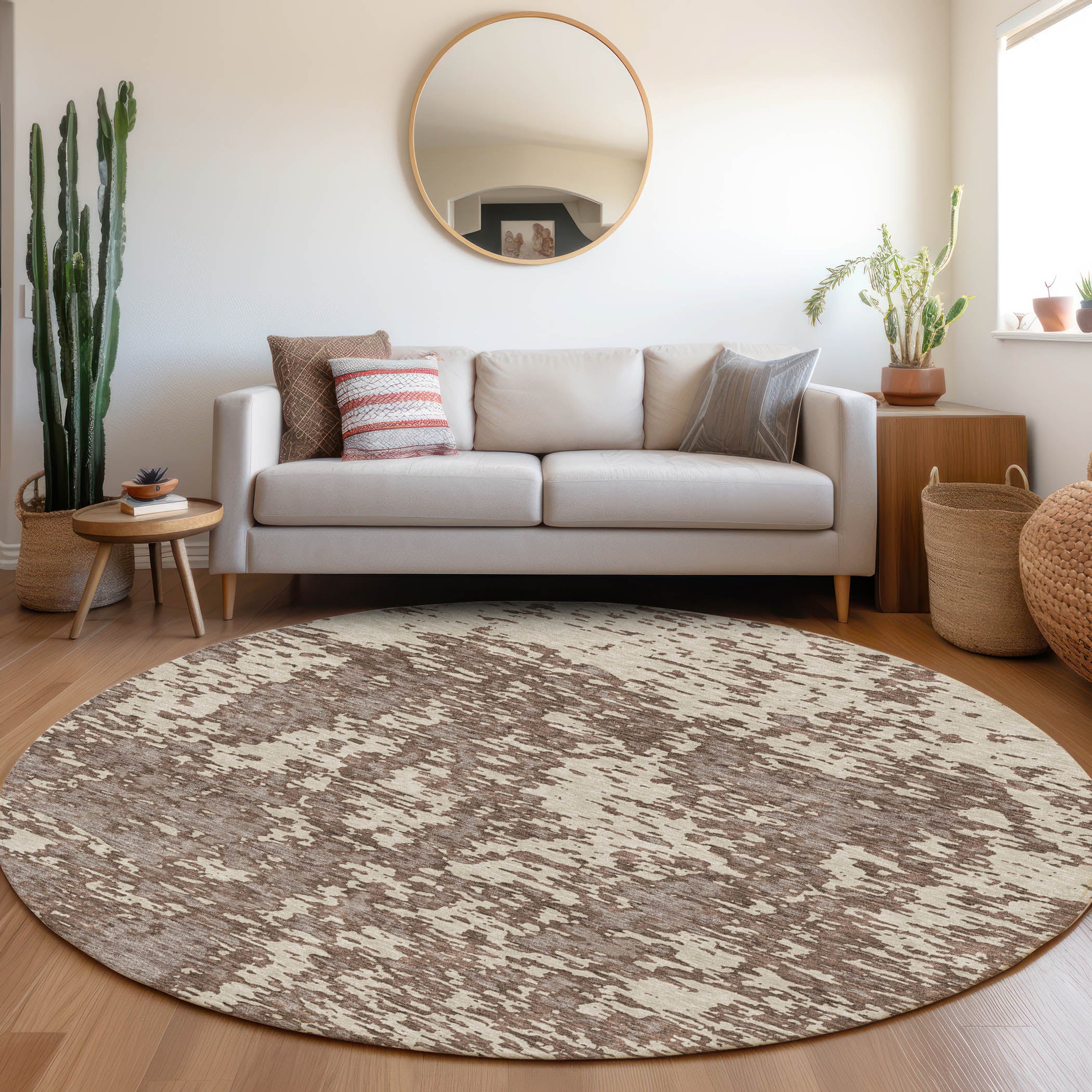 Ghent Machine Washable Transitional Brown Rug 8' x 8' #shape_Round