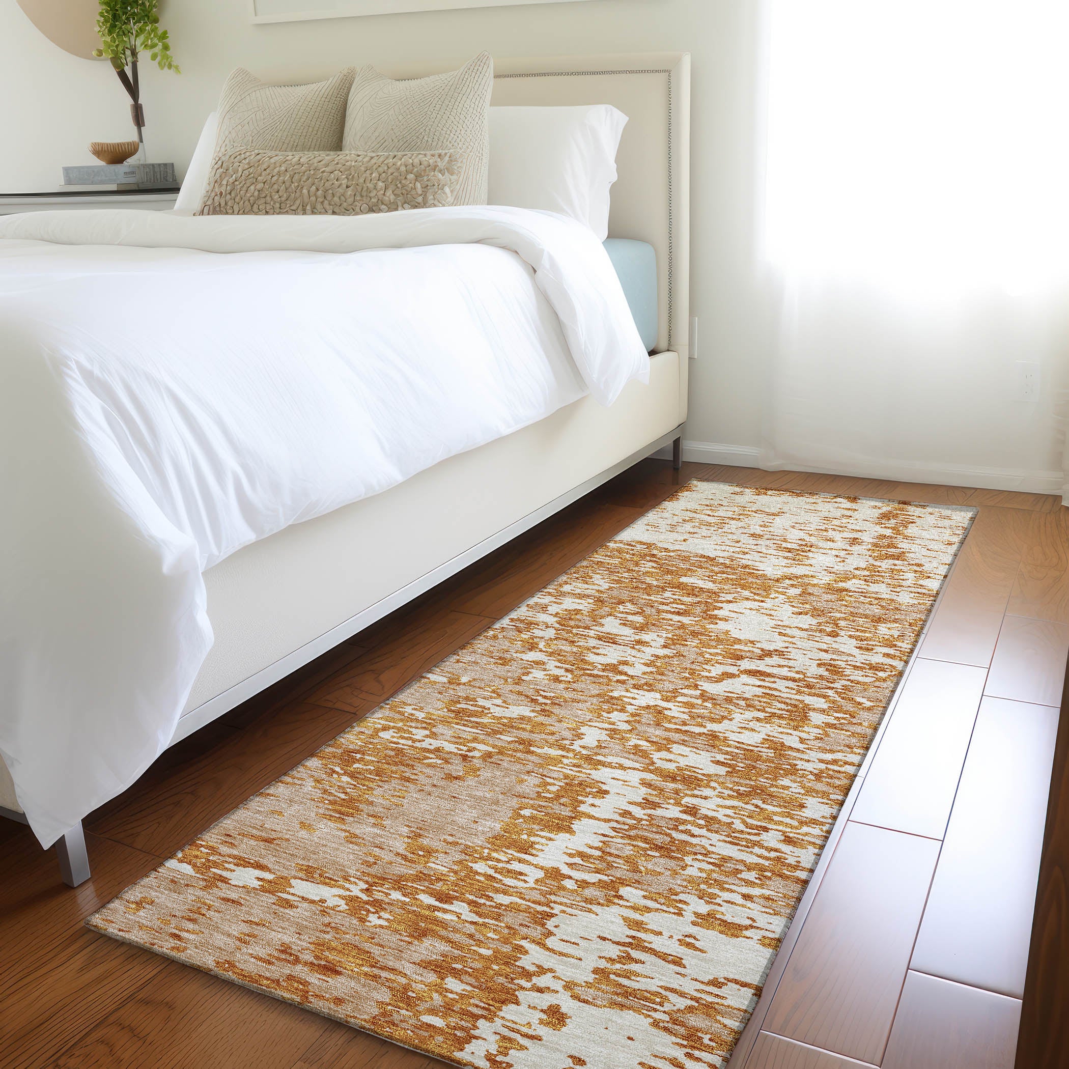 Ghent Machine Washable Transitional Copper Orange Rug 2'3" x 7'6" #shape_Runner