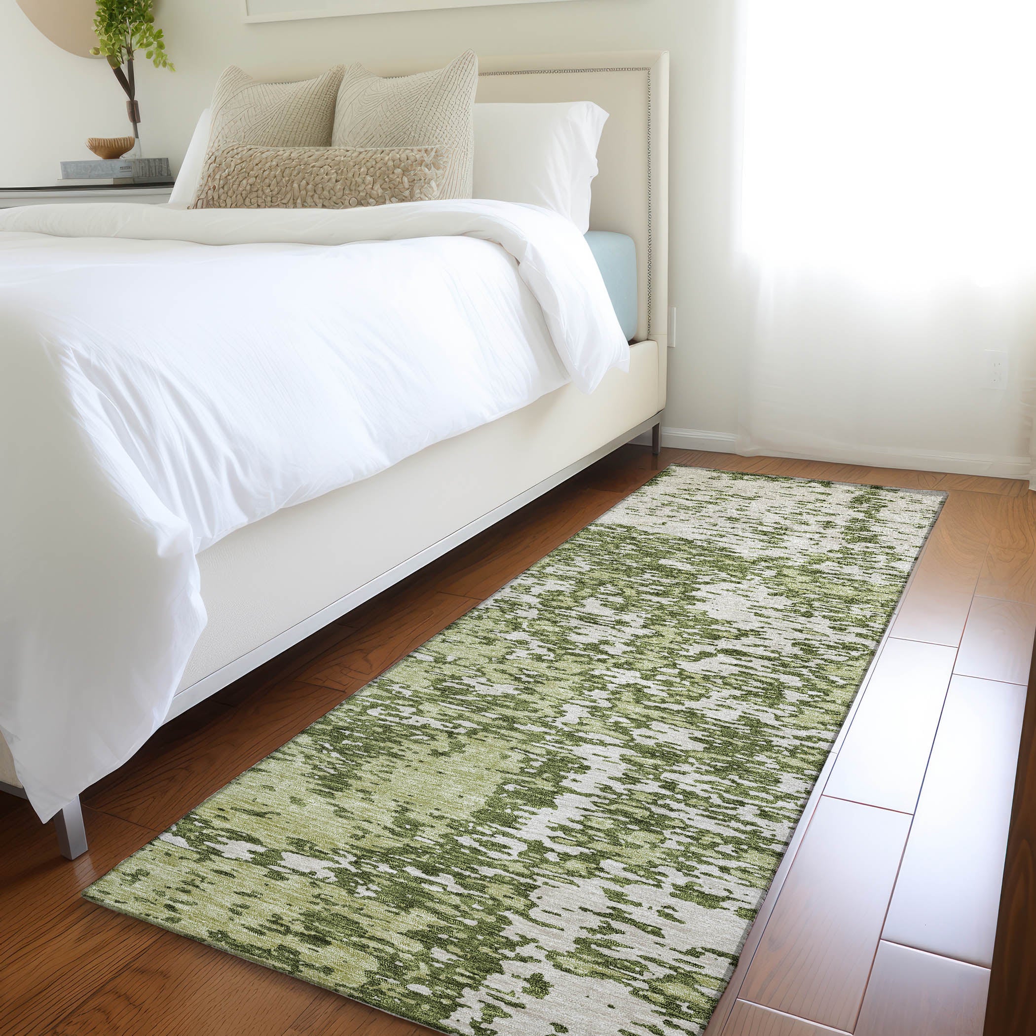 Ghent Machine Washable Transitional Olive Green Rug 2'3" x 7'6" #shape_Runner