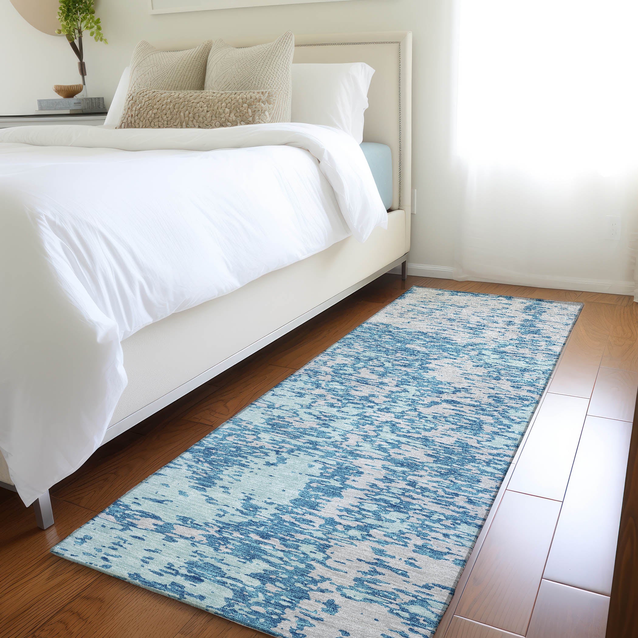 Ghent Machine Washable Transitional Teal Rug 2'3" x 7'6" #shape_Runner