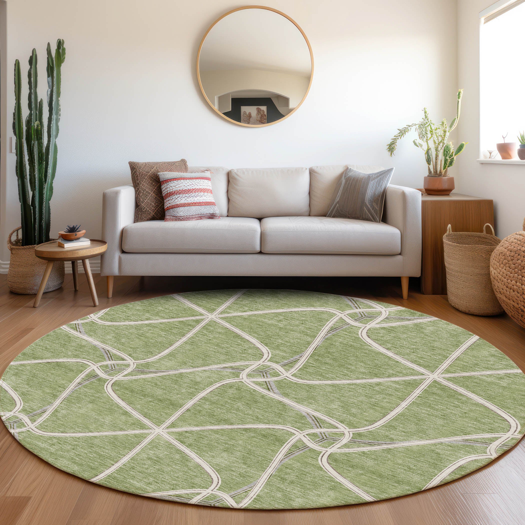 Jaipur Machine Washable Transitional Aloe Green Rug 8' x 8' #shape_Round