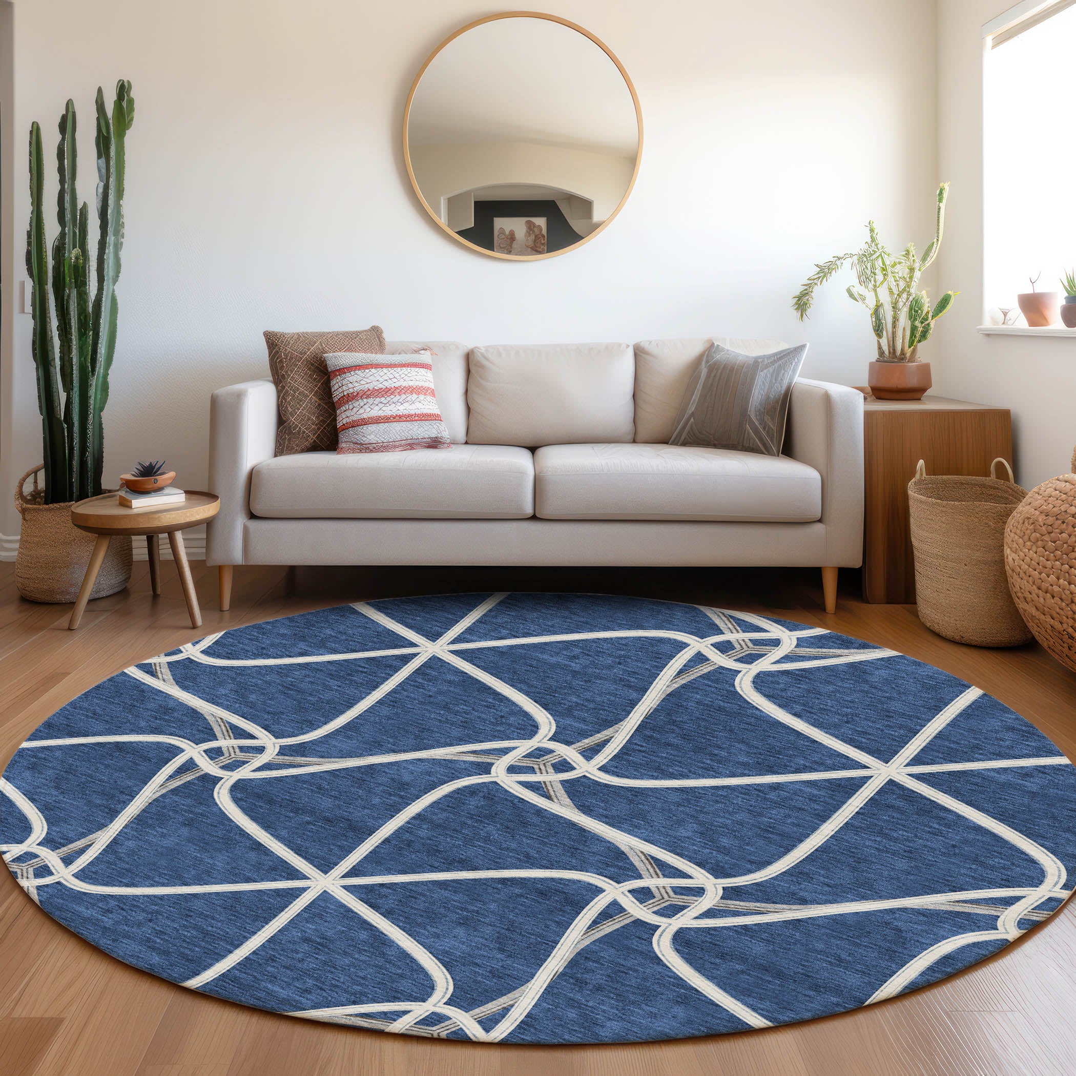 Jaipur Machine Washable Transitional Blue Rug 8' x 8' #shape_Round