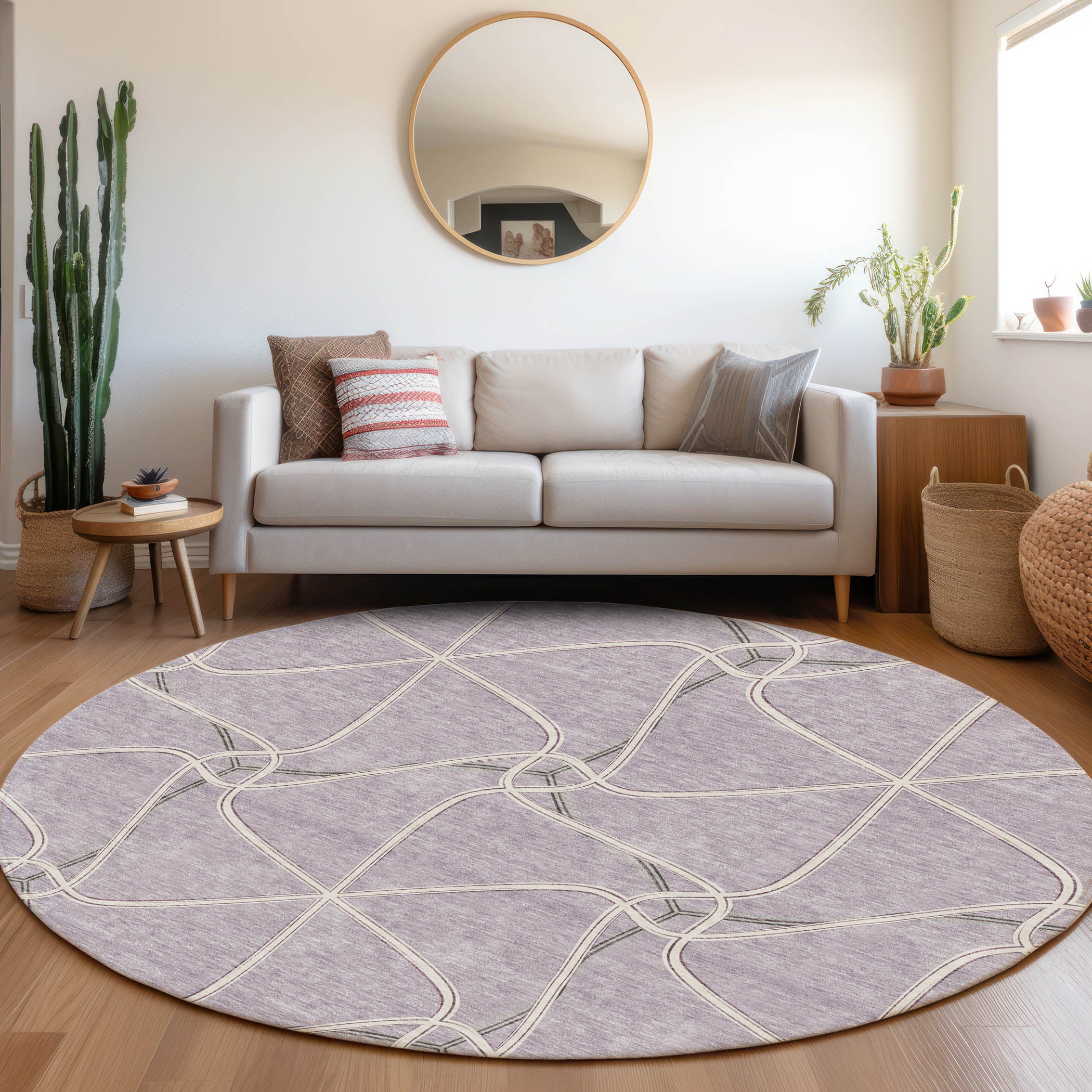 Jaipur Machine Washable Transitional Lavender Purple Rug 8' x 8' #shape_Round
