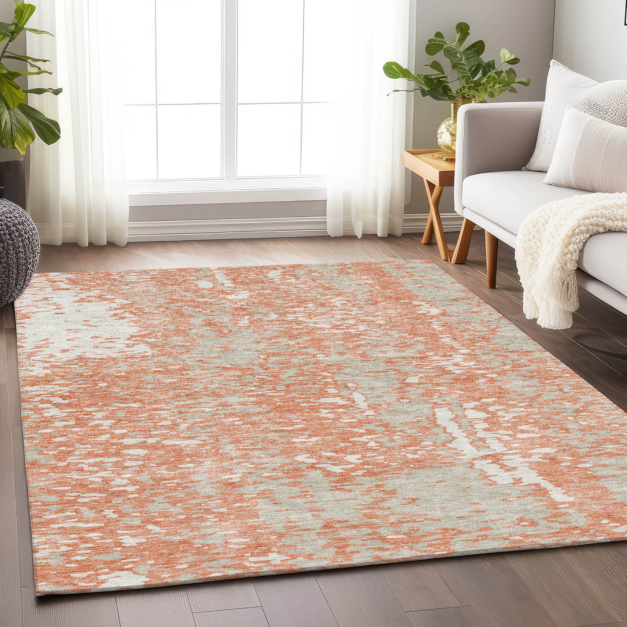 Rome Machine Washable Transitional Coral Orange Rug 2'6" x 3'10" #shape_Rectangle