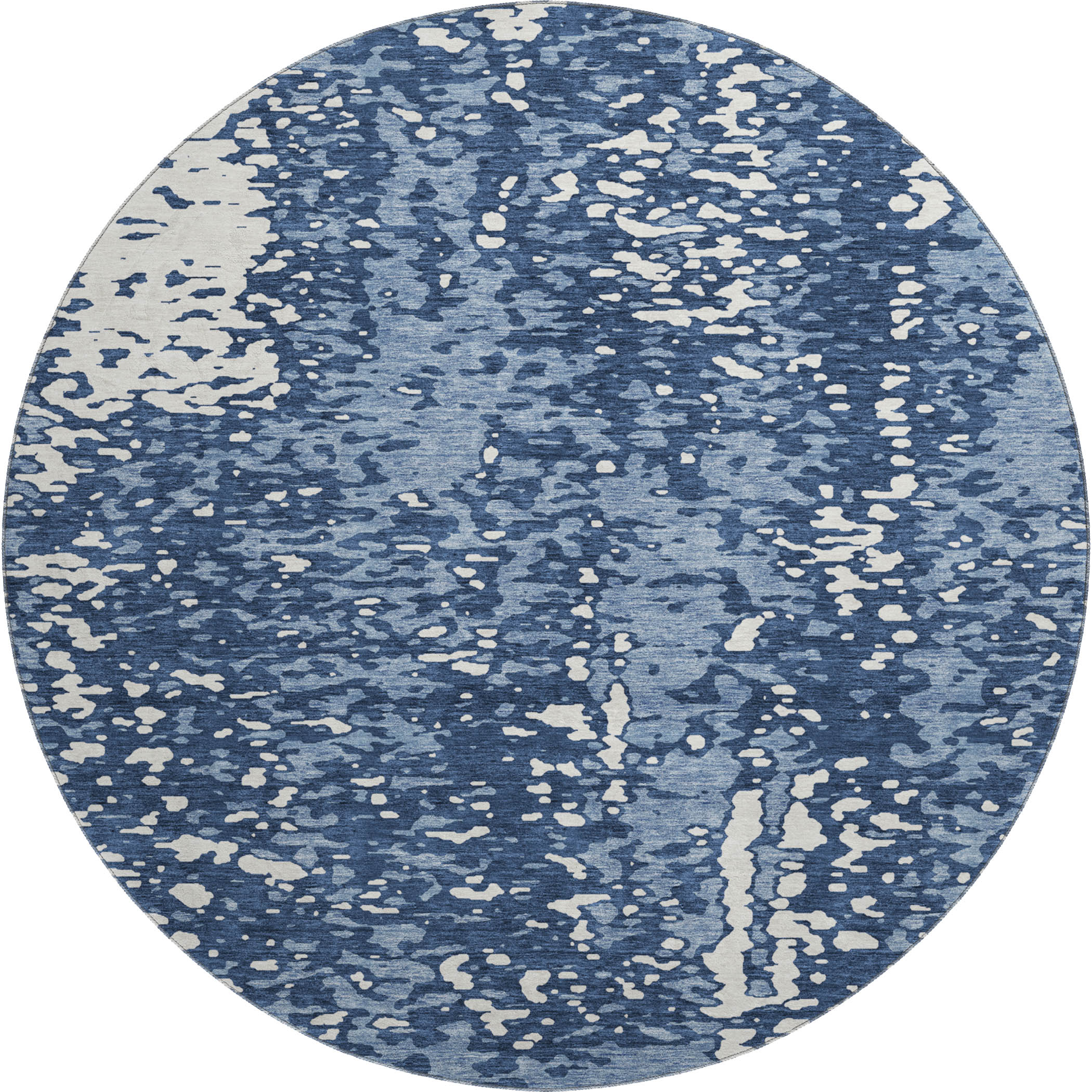 Rome Machine Washable Transitional Denim Blue Rug 8' x 8' #shape_Round